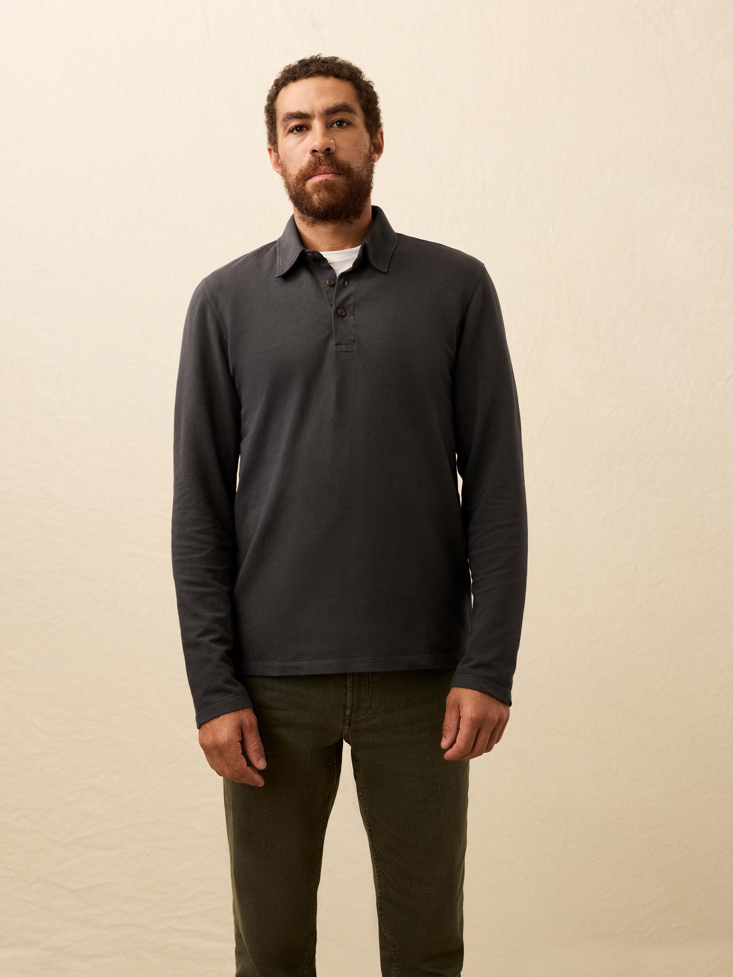 Long-Sleeve Field Knit Polo - Washed Charcoal