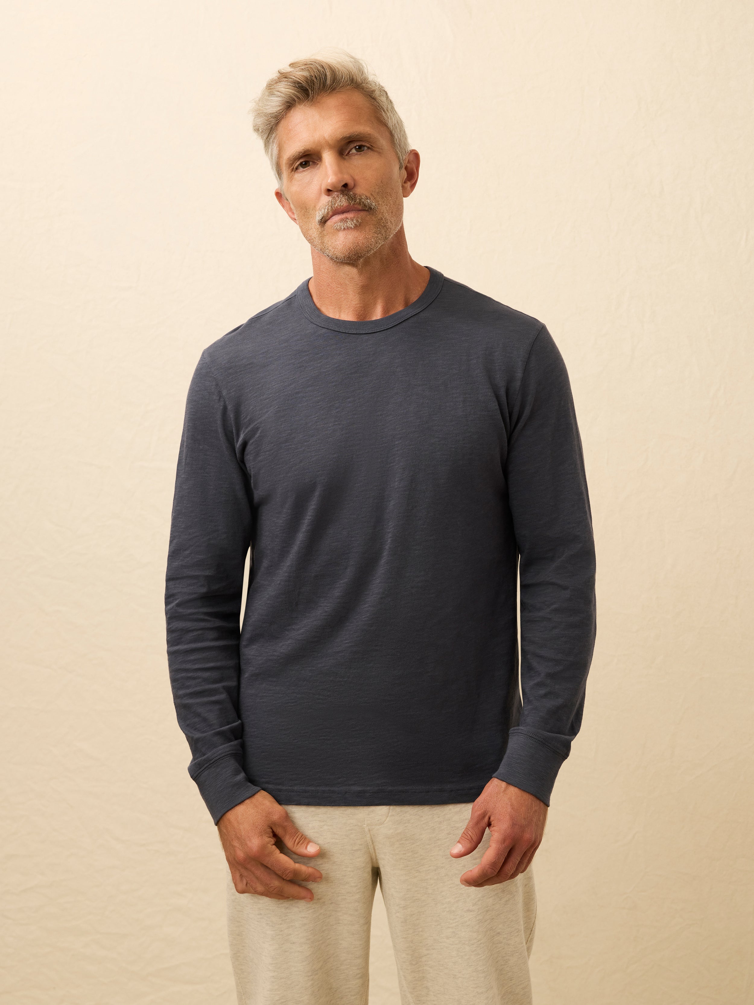 Long-Sleeve Sunwashed Regenerative Cotton Tee - Dune Navy