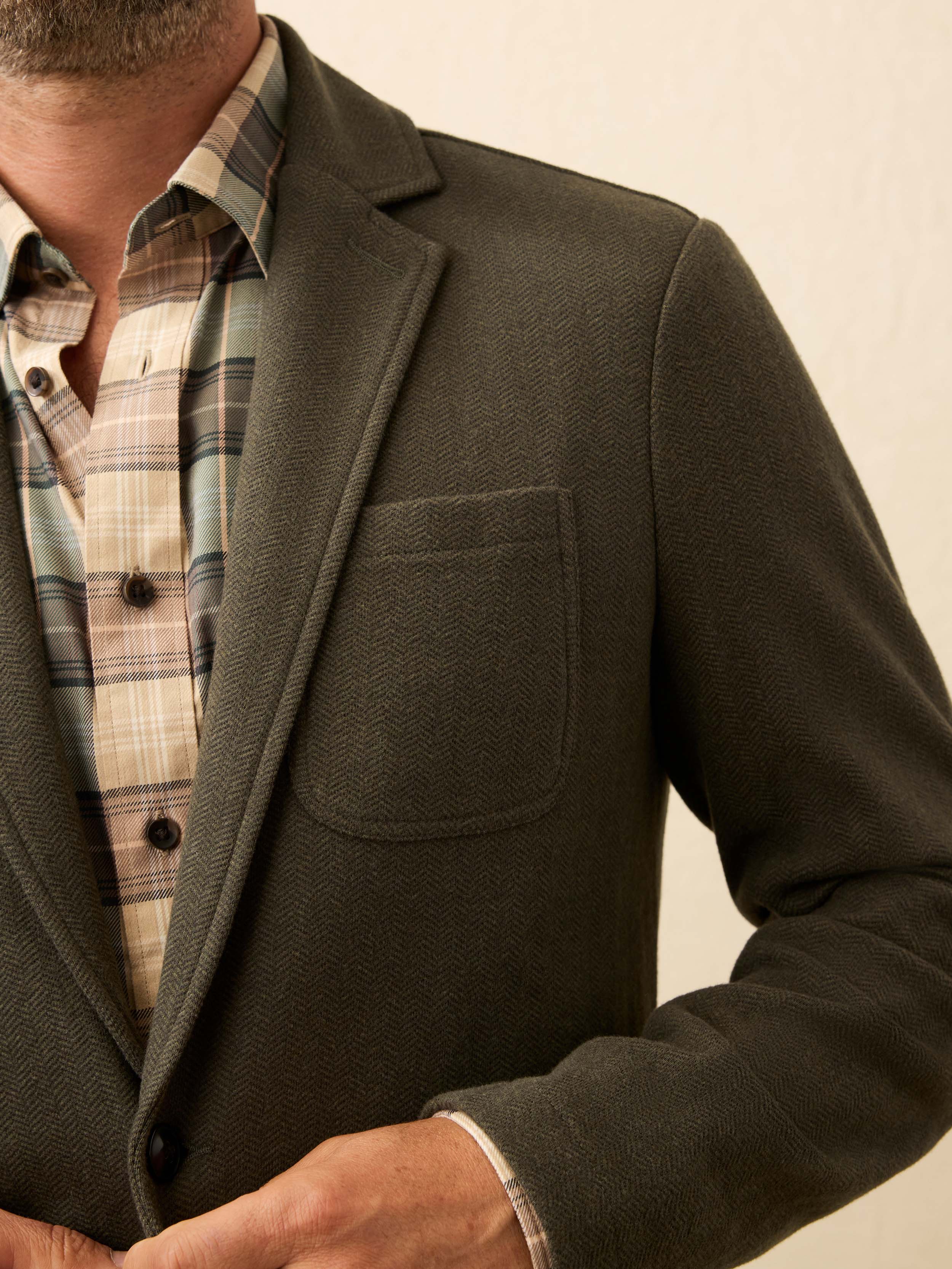 Inlet Knit Tweed Blazer - Olive Lake Herringbone