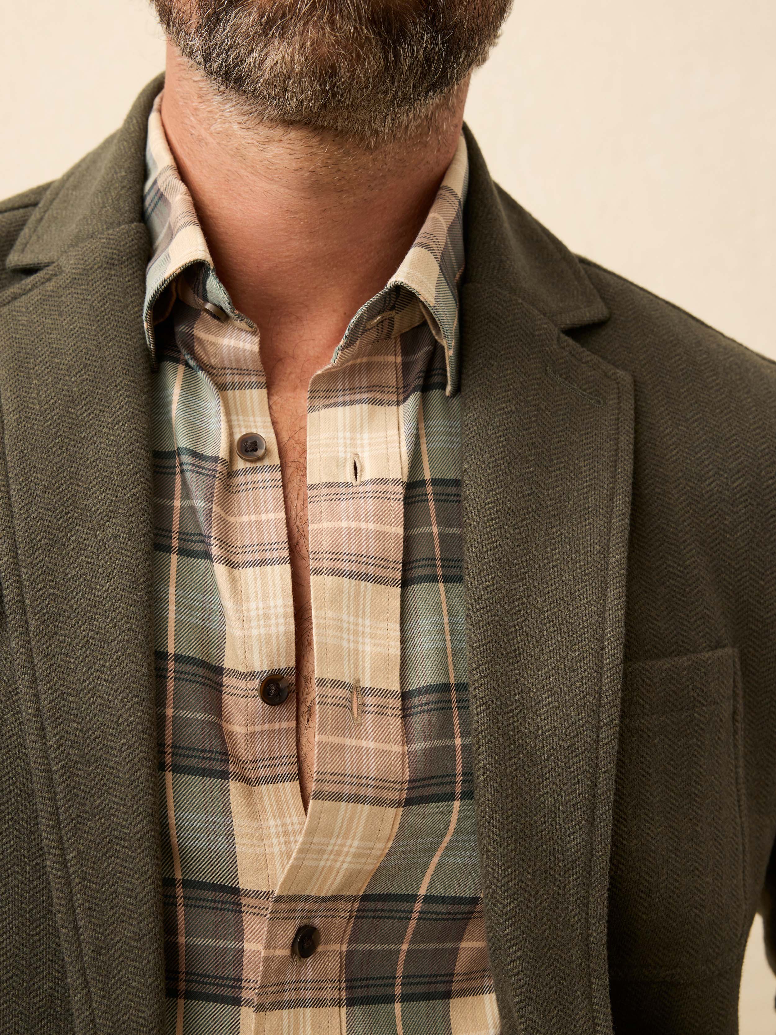 Inlet Knit Tweed Blazer - Olive Lake Herringbone