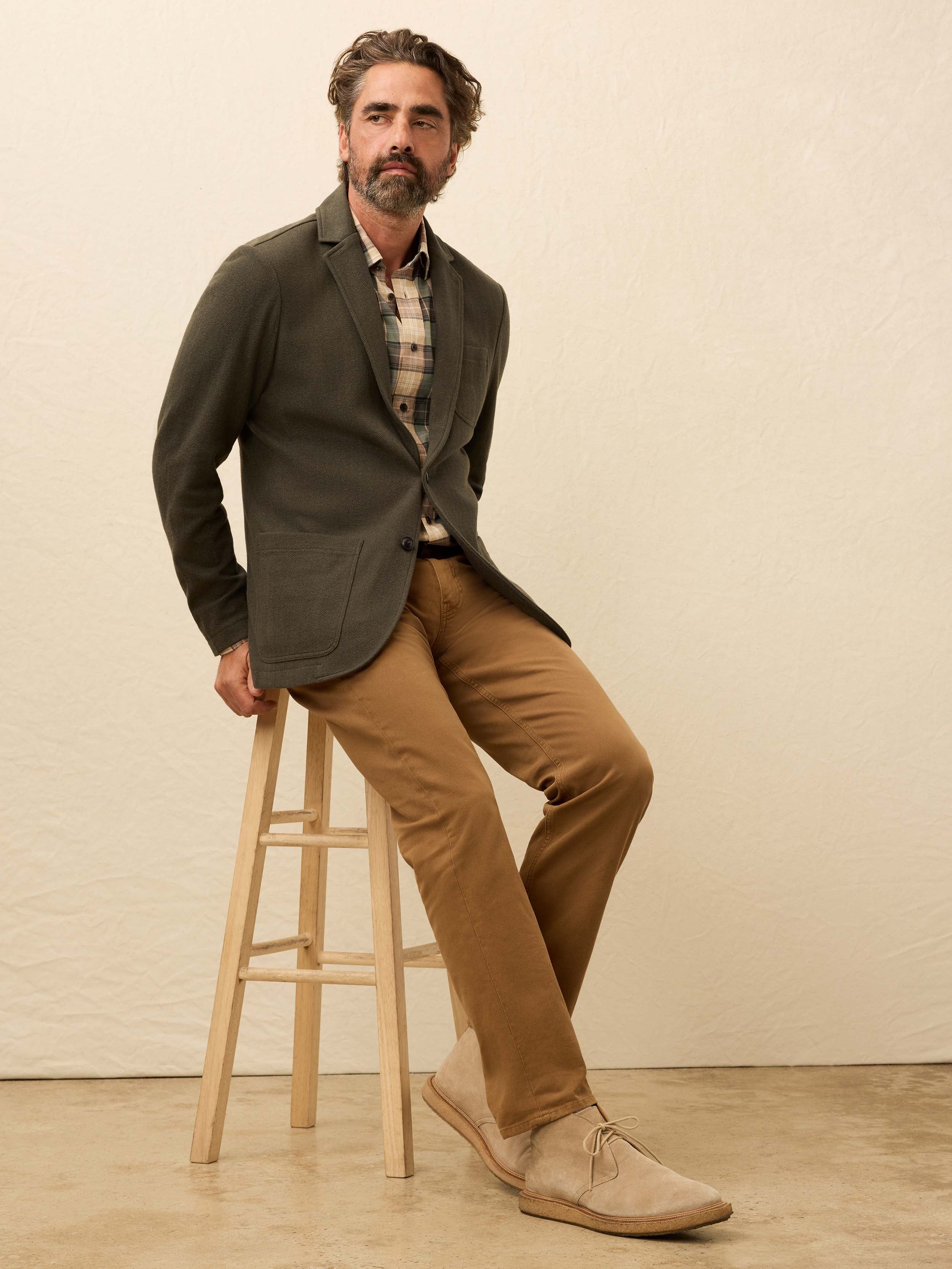 Inlet Knit Tweed Blazer - Olive Lake Herringbone