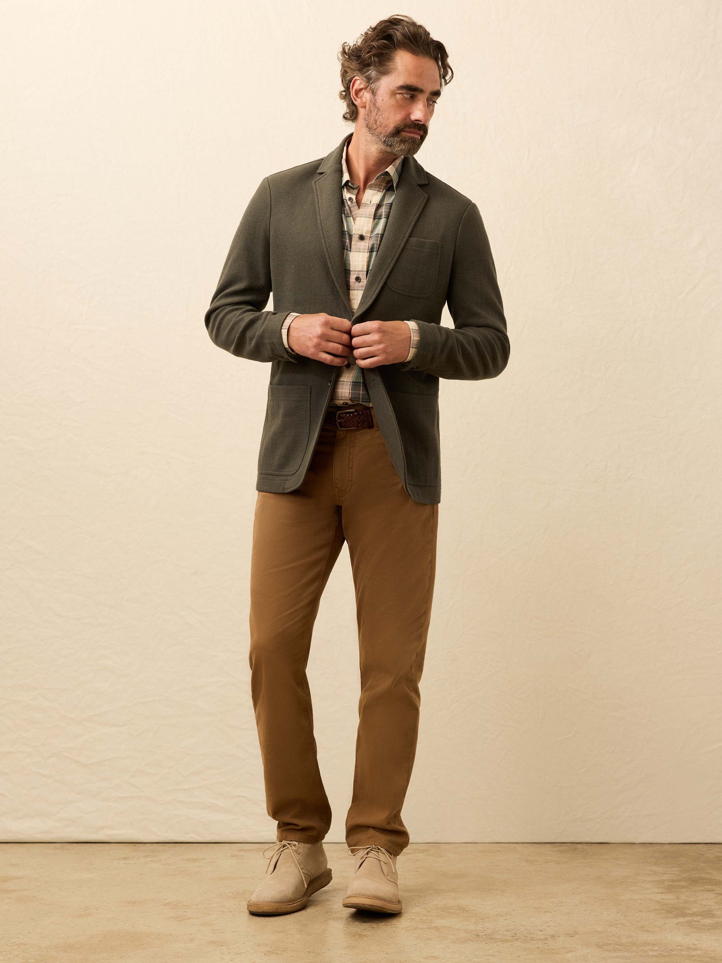 Inlet Knit Tweed Blazer - Olive Lake Herringbone