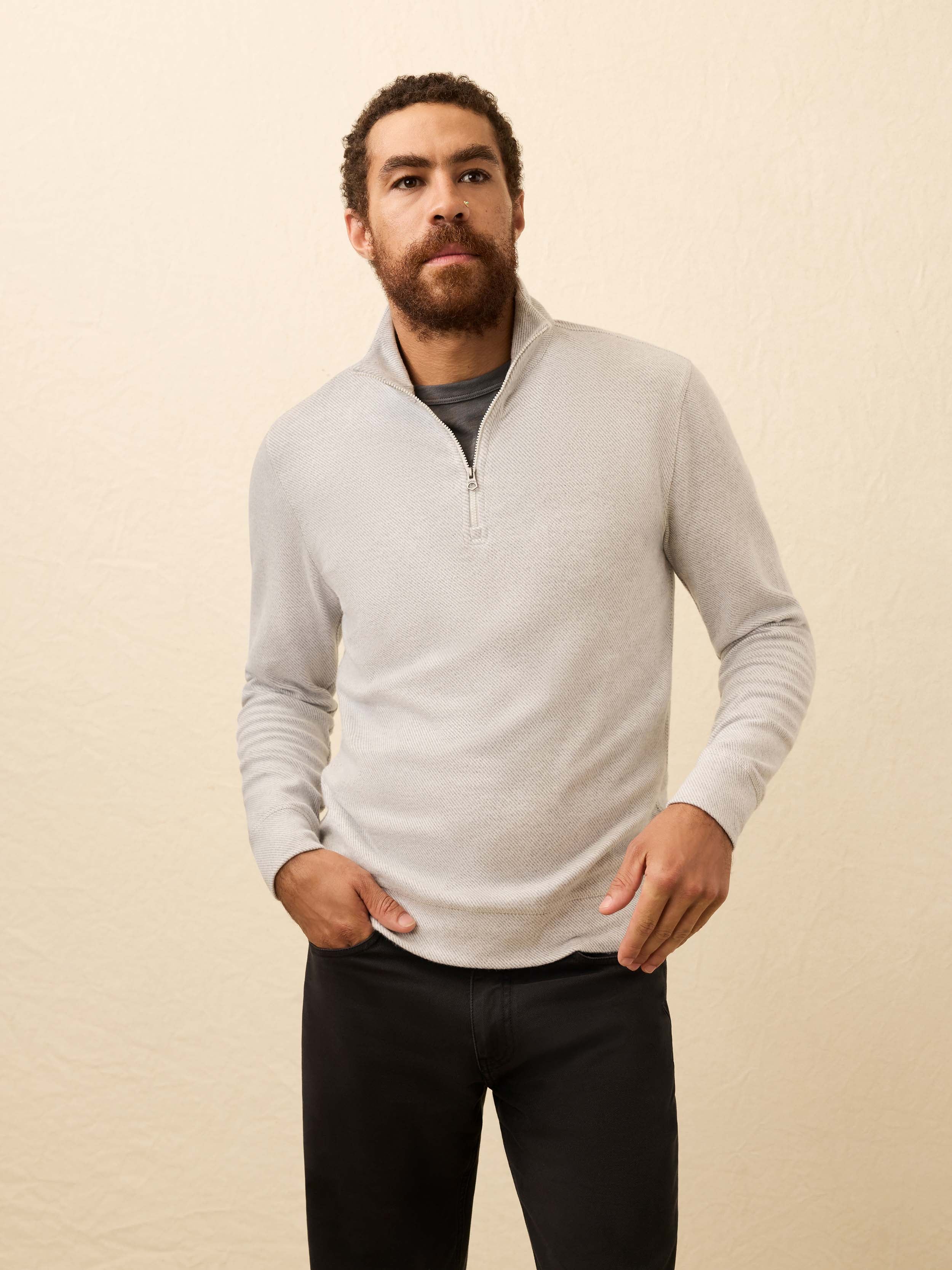 Faherty Men's Legend Sweater Quarter Zip - Light Heather Grey, Large, Cotton/Viscose/Elastane Faherty Men's Legend Sweater Quarter Zip - Light Heather Grey, Large, Cotton/Viscose/Elastane