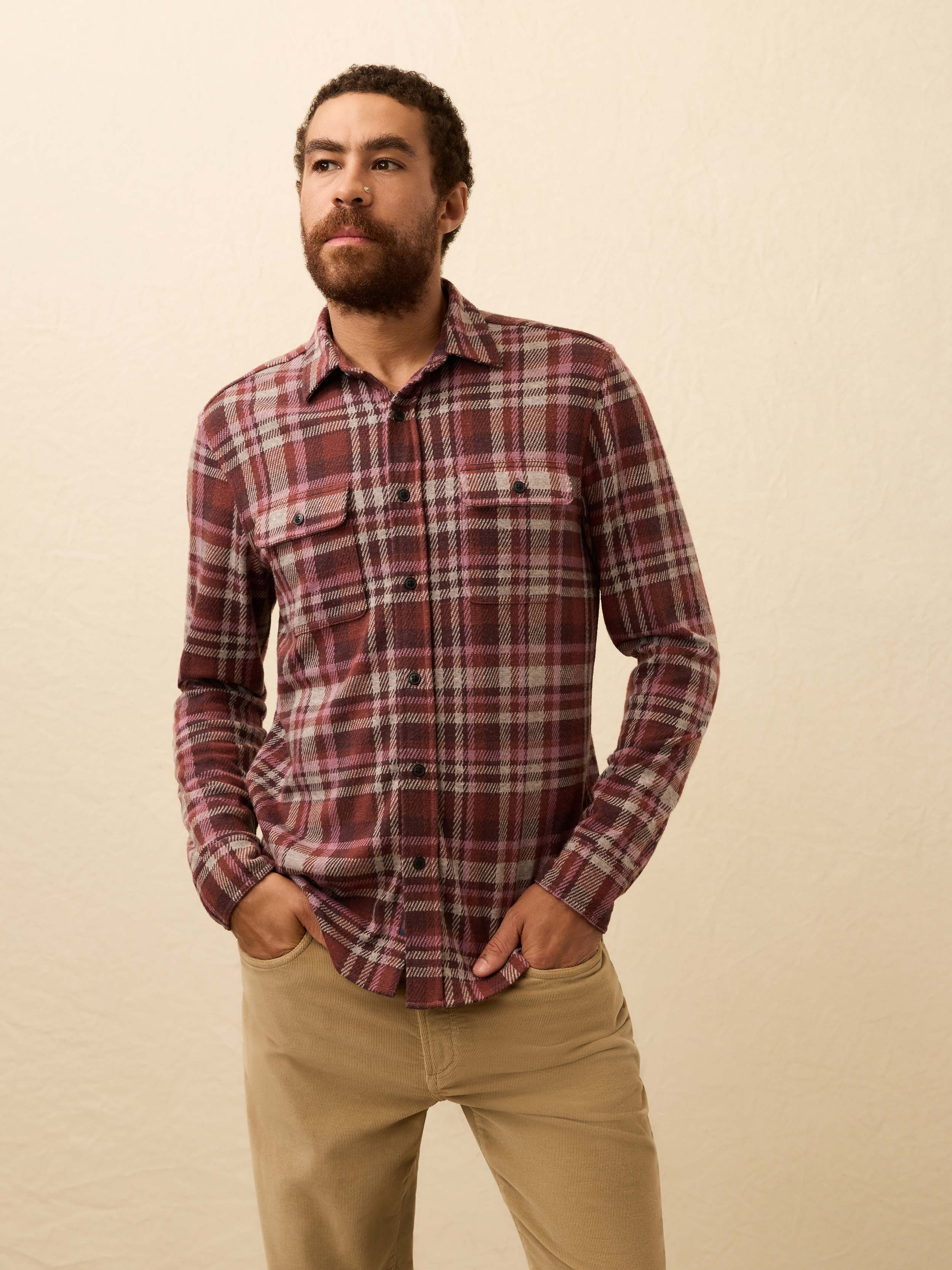 Legend Sweater Shirt - Burgundy Rose Plaid