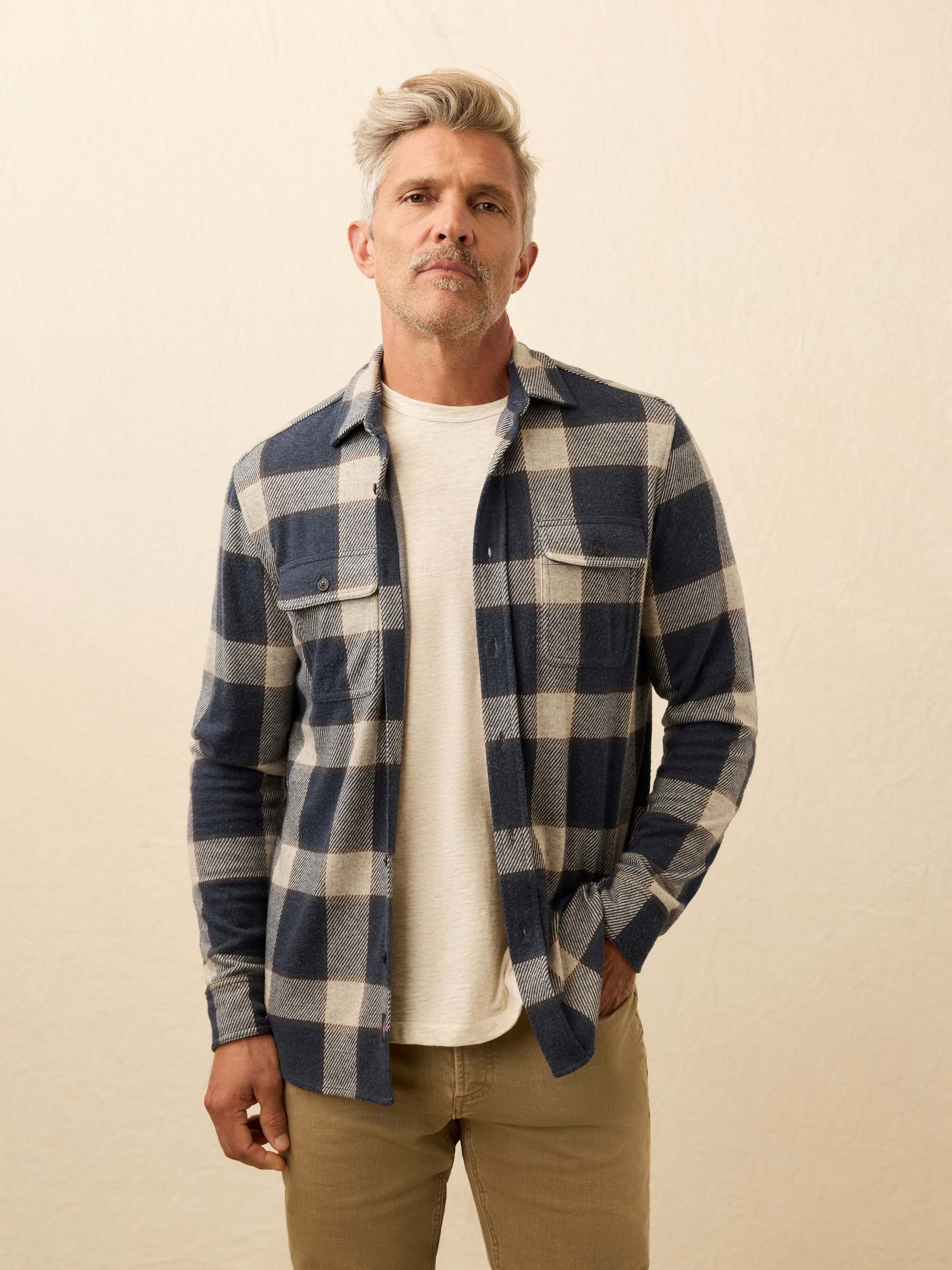 Legend Sweater Shirt Navy Cloud Plaid Faherty Brand