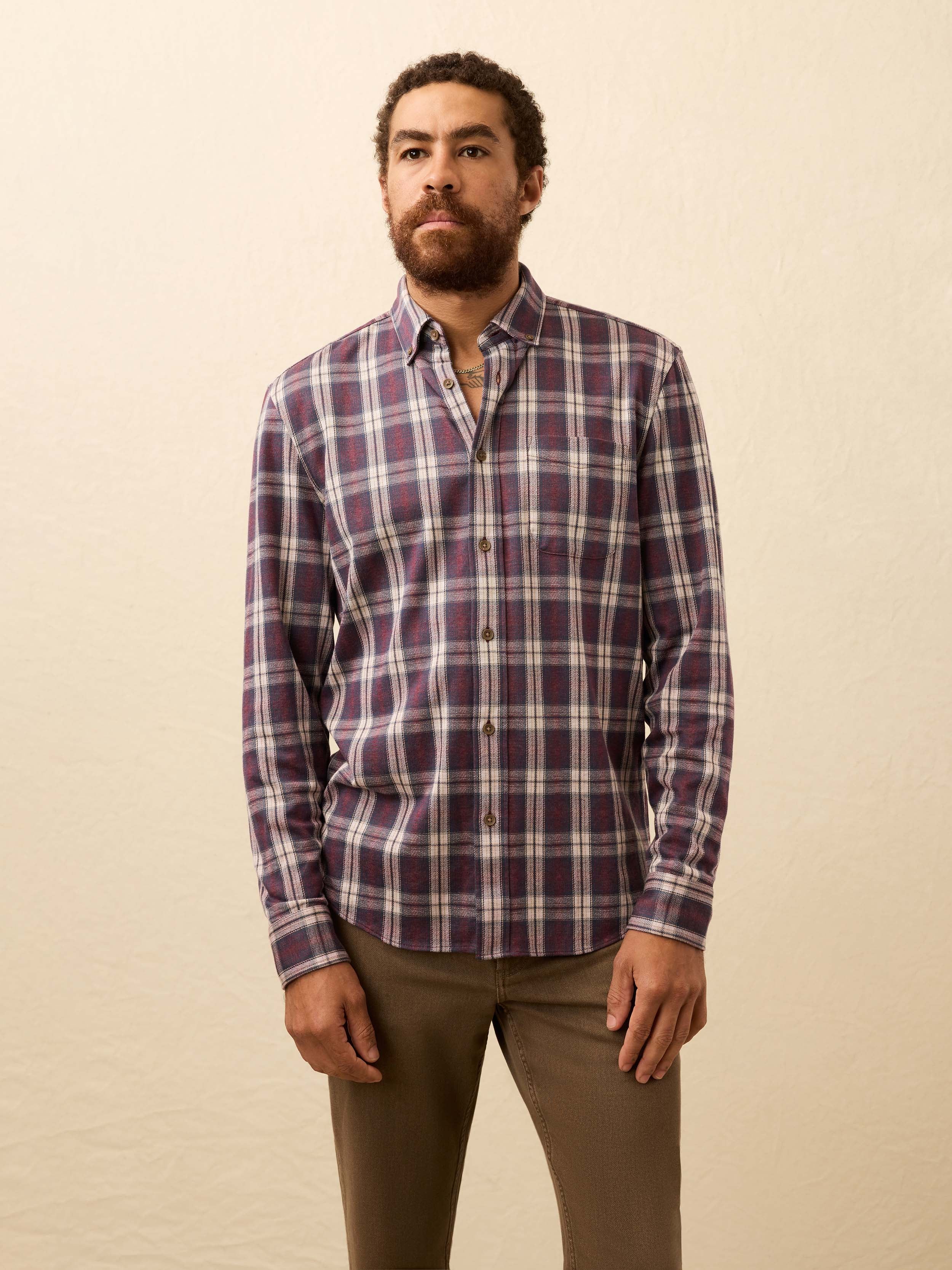 Coastline Knit Shirt - Burgundy Oak Plaid