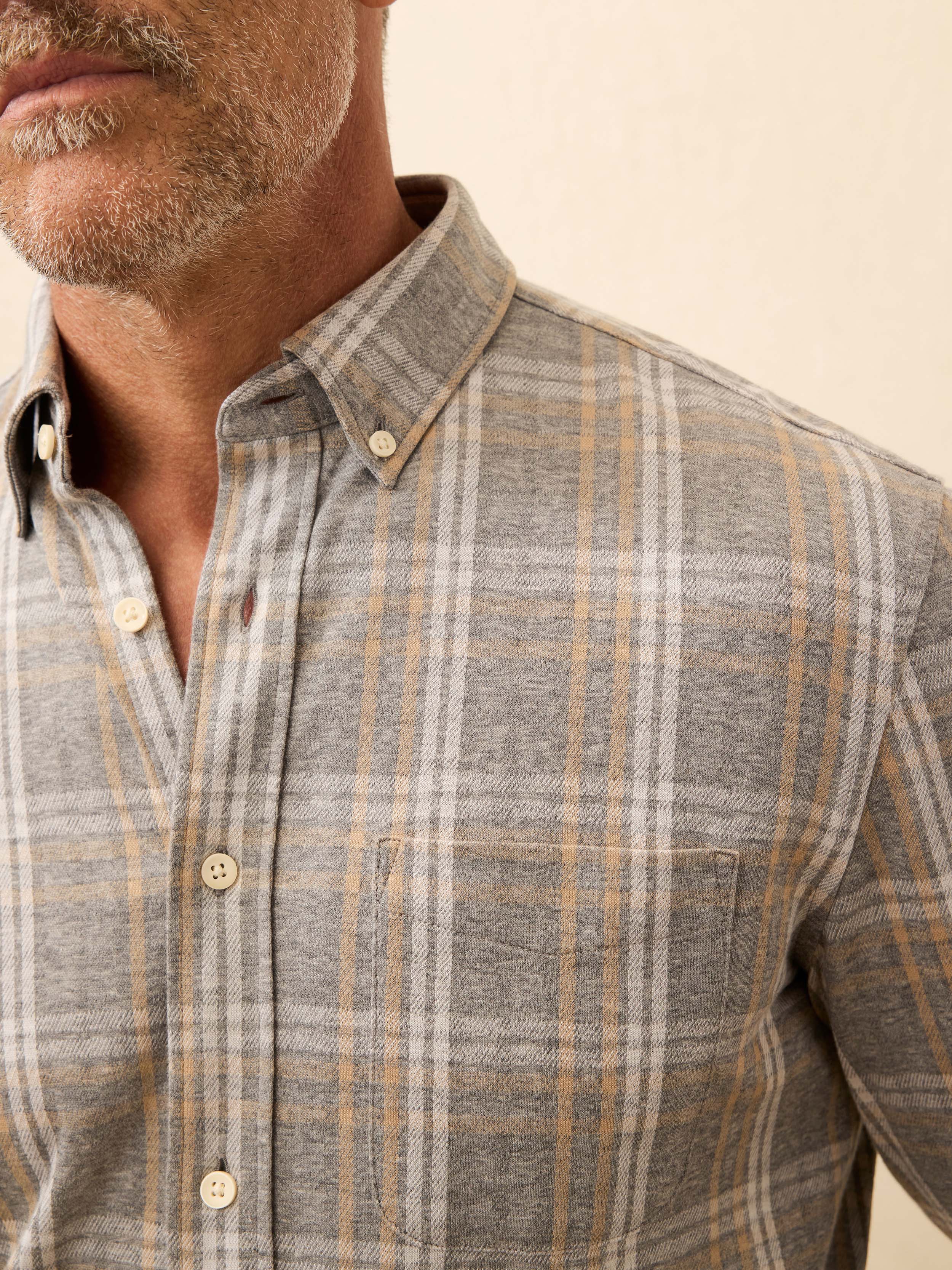 Coastline Knit Shirt - Dune Ash Plaid