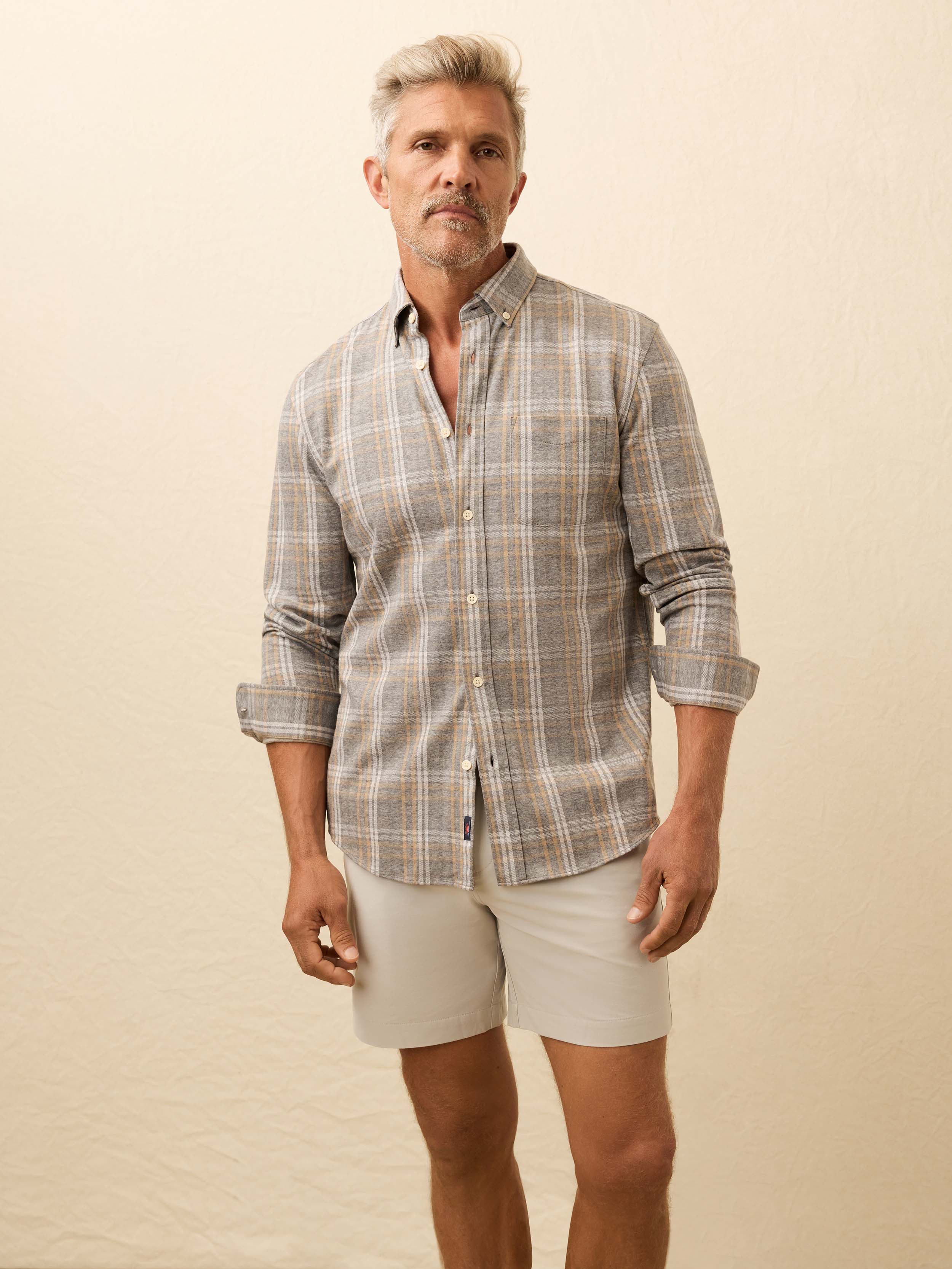 Coastline Knit Shirt - Dune Ash Plaid