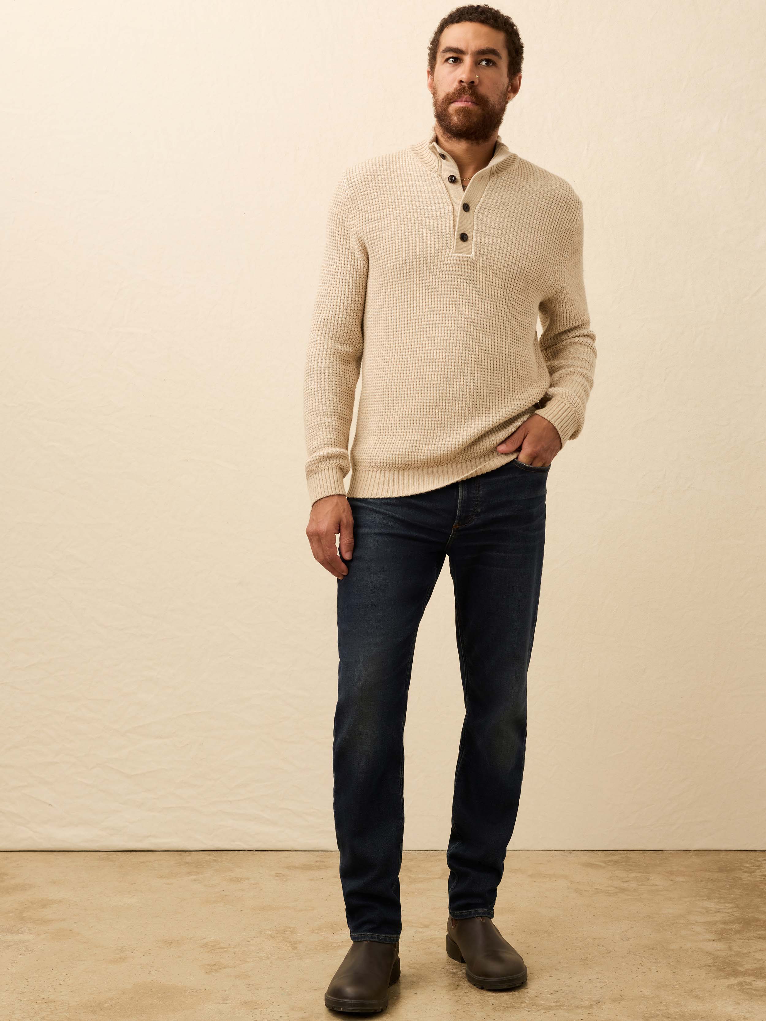Quarter Button Sweater - Alpine Khaki