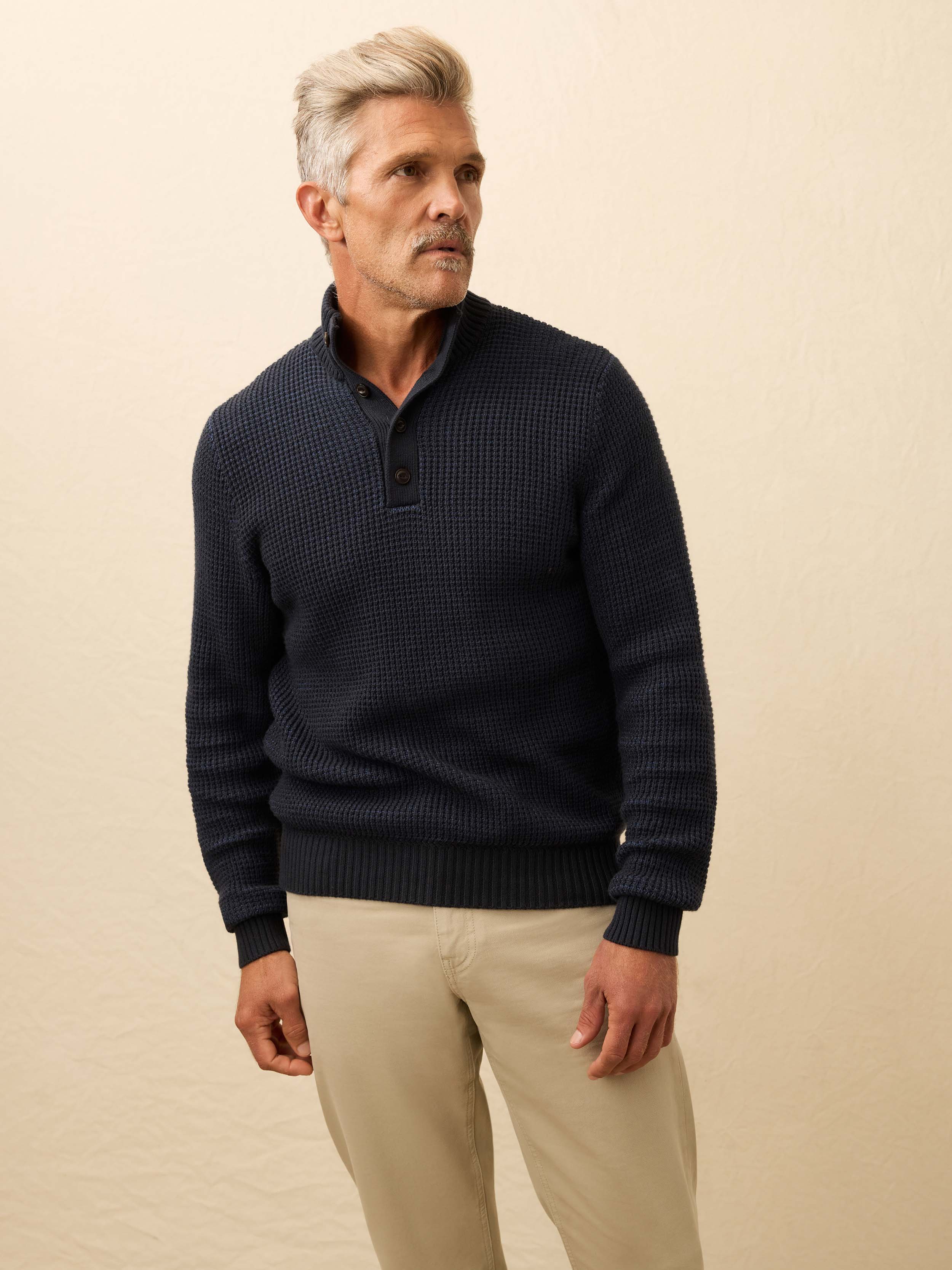 Quarter Button Sweater - Winter Navy