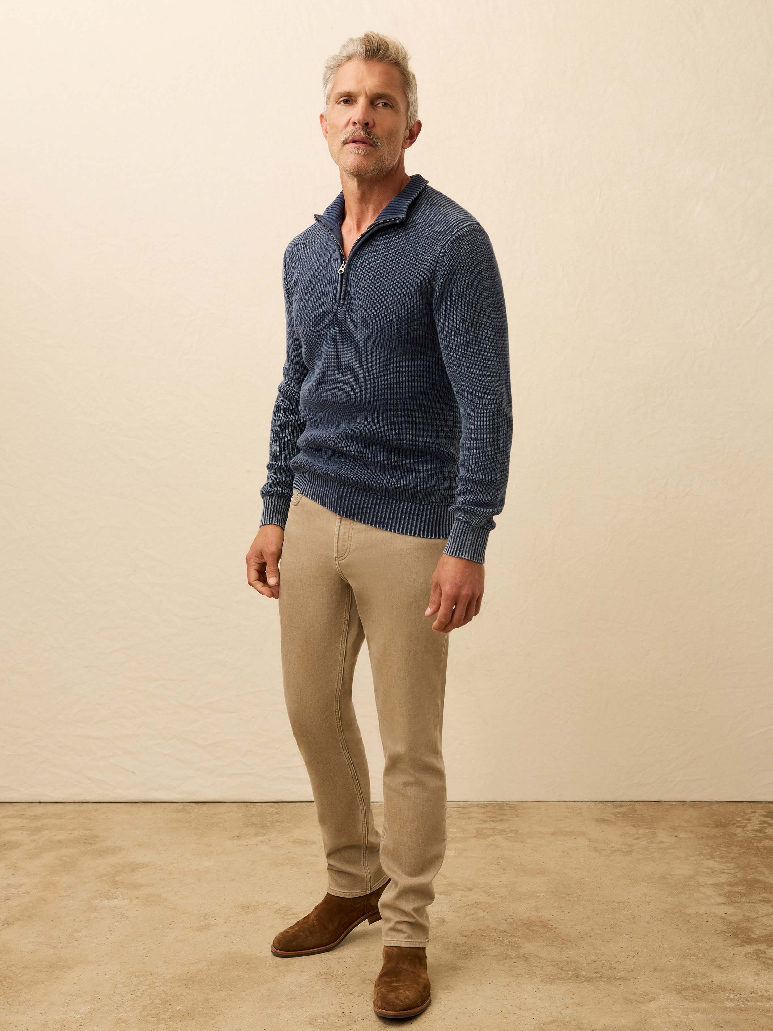 Faherty Men's Sunwashed Quarter Zip Sweater - Blue Nights, Size XS, Cotton Faherty Men's Sunwashed Quarter Zip Sweater - Blue Nights, Size XS, Cotton