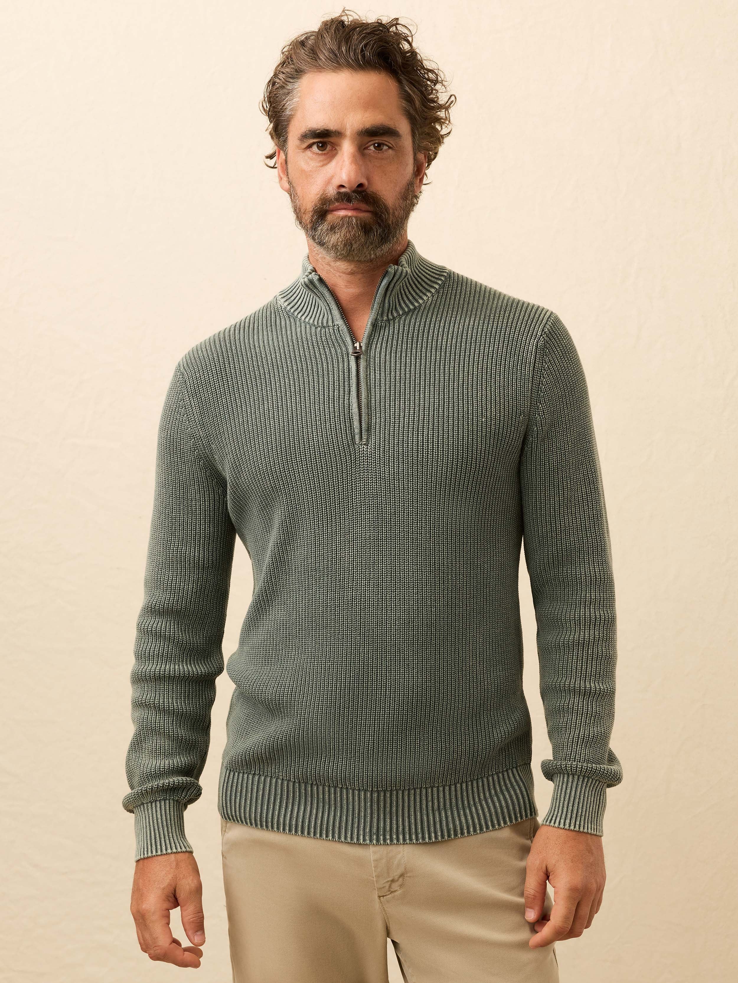 Sunwashed Quarter Zip Sweater - Mountain Olive