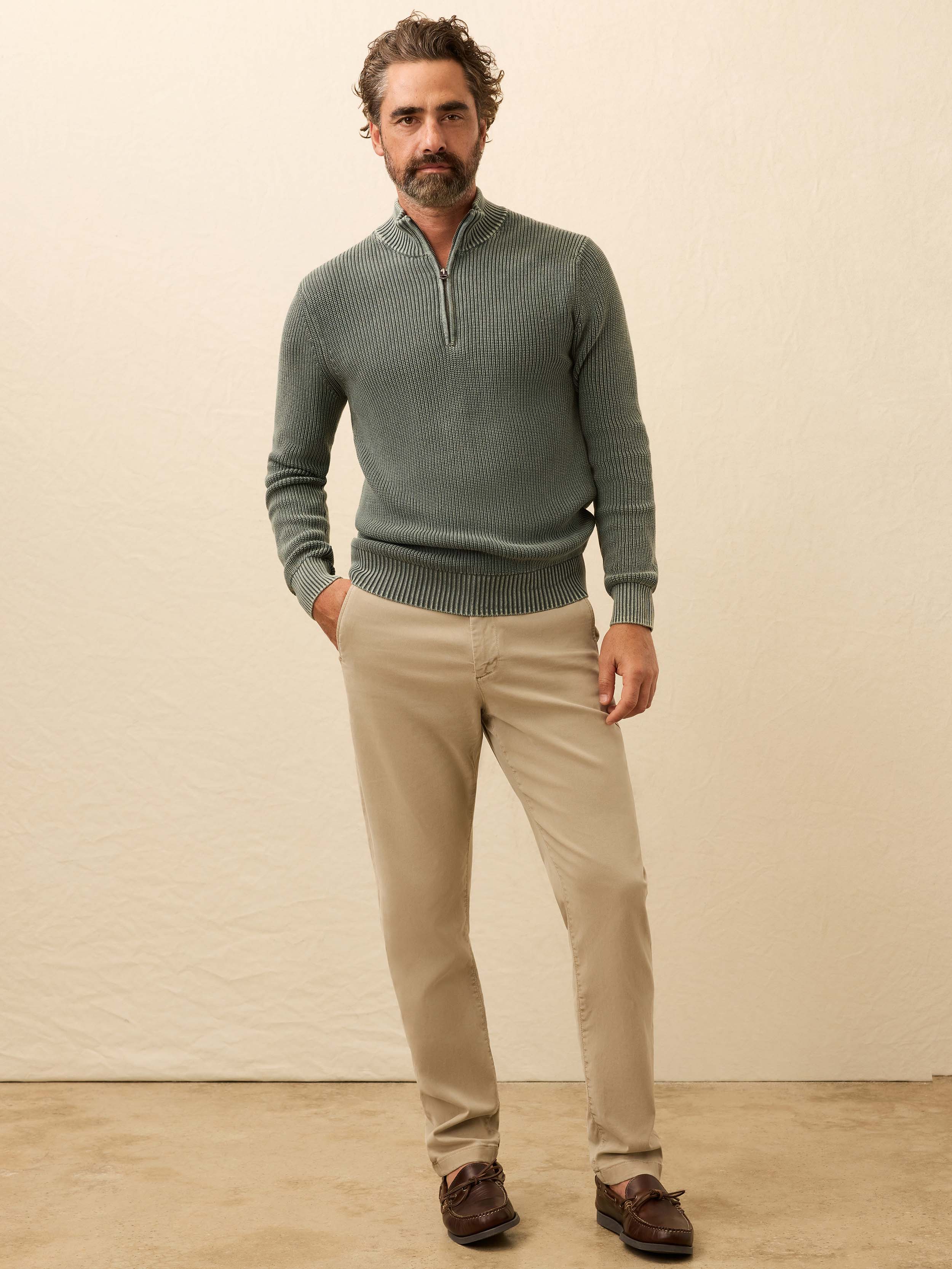 Sunwashed Quarter Zip Sweater - Mountain Olive