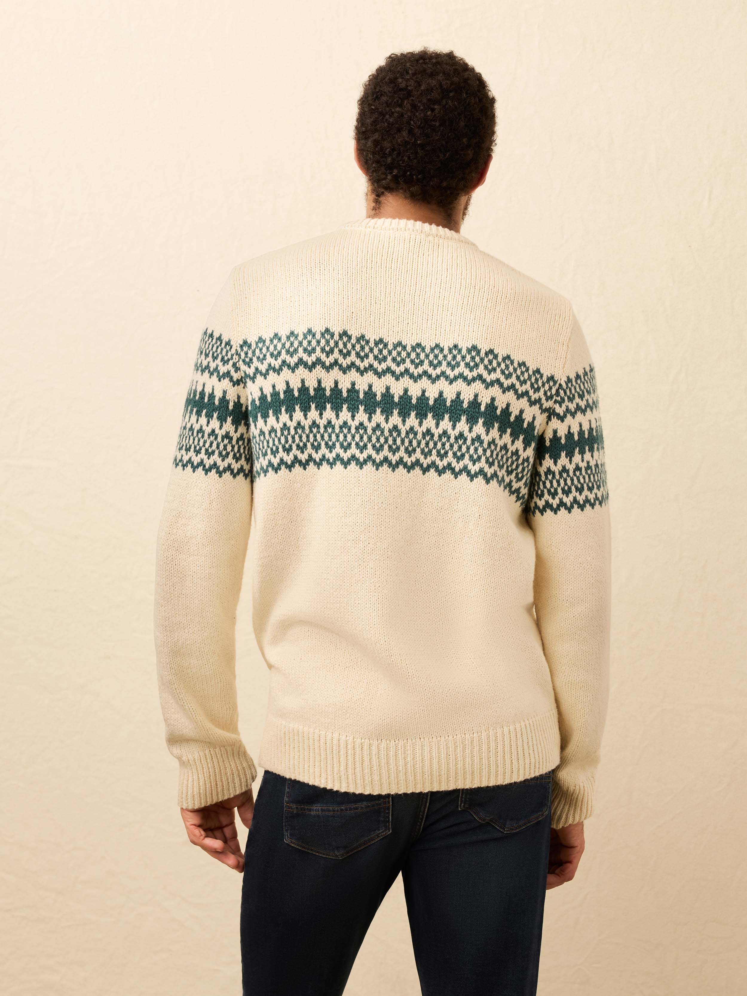 Heirloom Cotton Crewneck Sweater - Cream Forest Fairisle