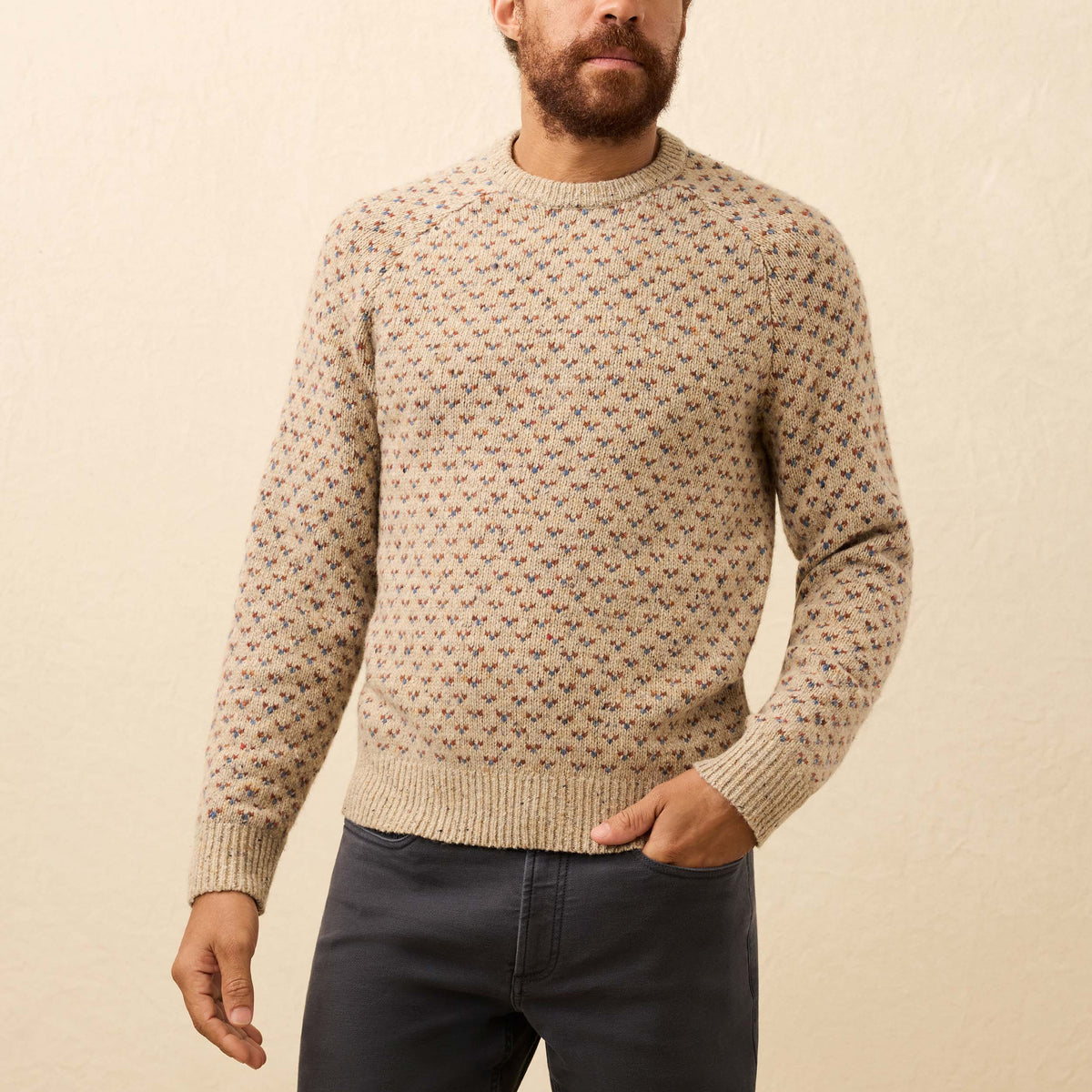 Donegal Crew Sweater - Oat Birdseye Marl | Faherty Brand