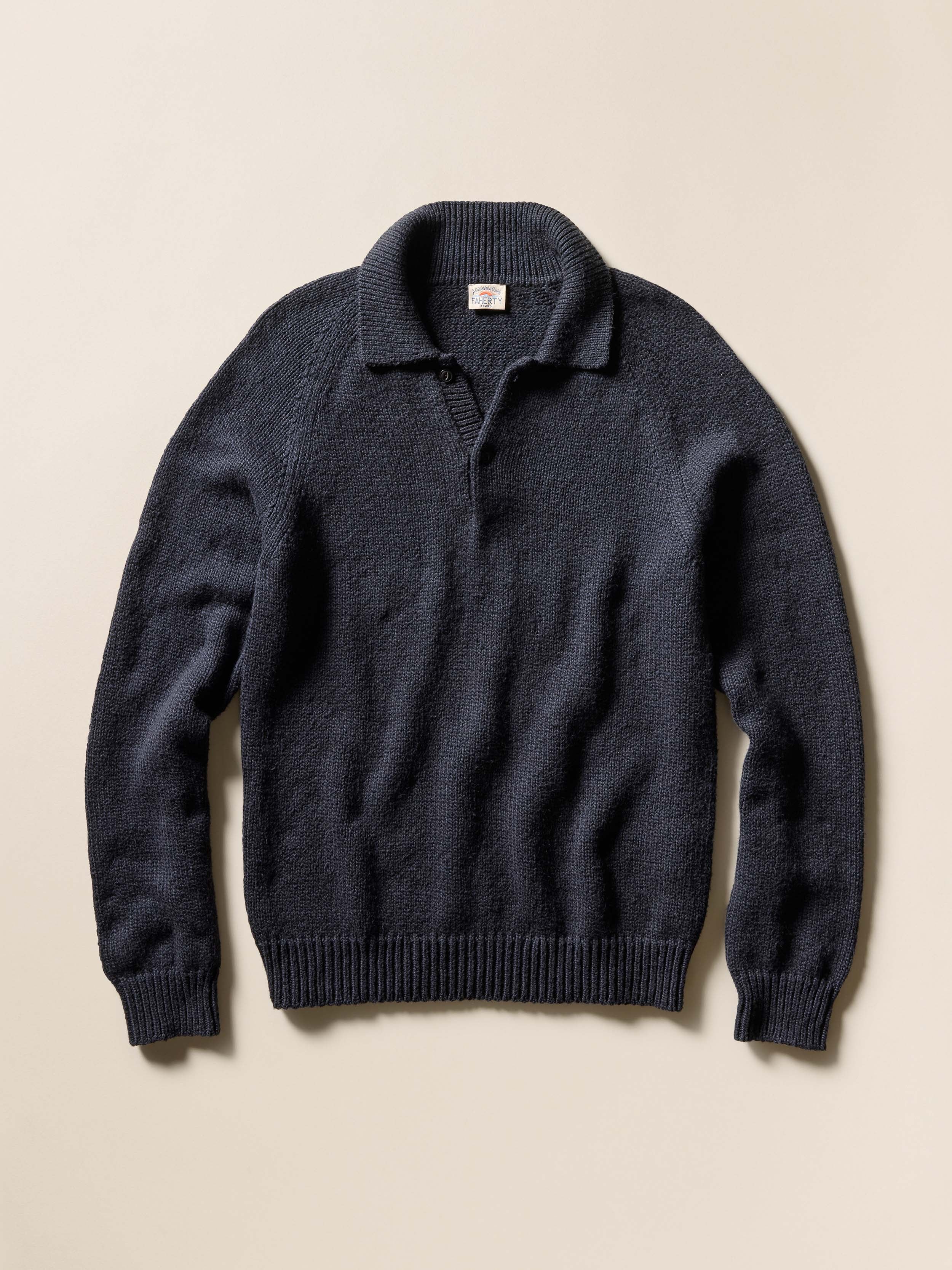 Heirloom Long-Sleeve Sweater Polo - Ridge Black | Faherty Brand