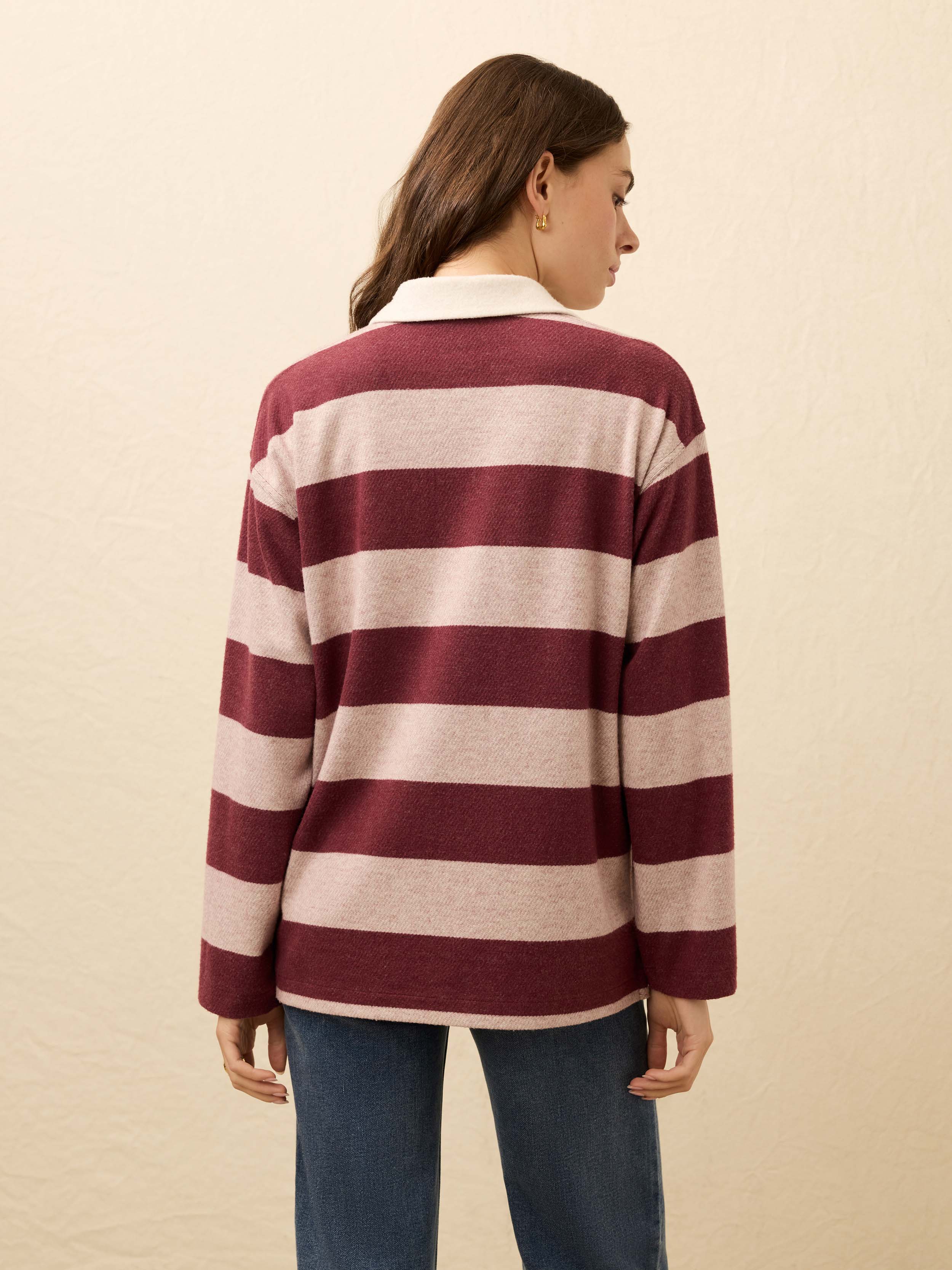 Faherty Women's Legend Sweater Rugby Popover - Deep Red Rugby, Size XXS, Recycled Poly Faherty Women's Legend Sweater Rugby Popover - Deep Red Rugby, Size XXS, Recycled Poly