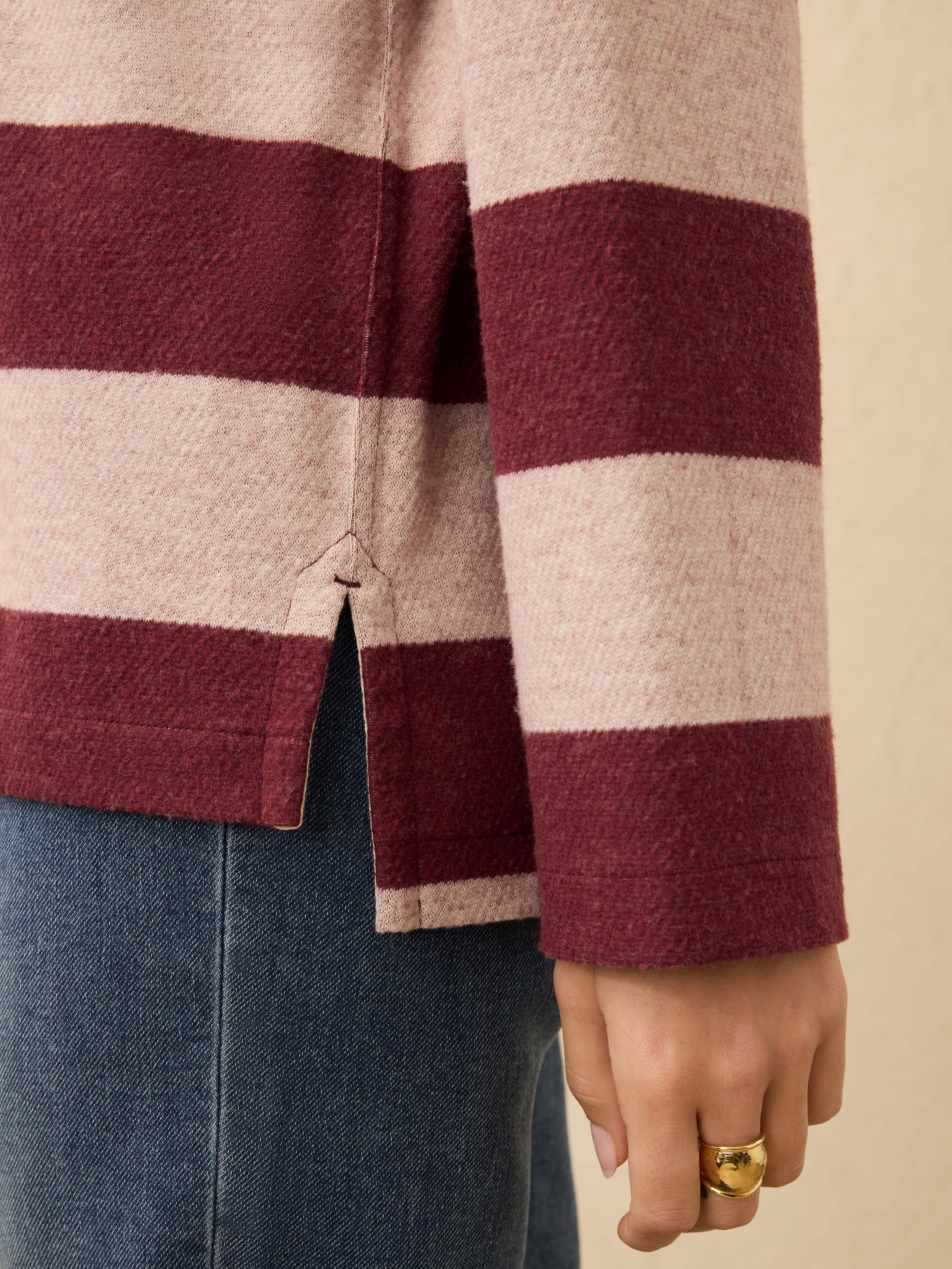 Faherty Women's Legend Sweater Rugby Popover - Deep Red Rugby, Size XXS, Recycled Poly Faherty Women's Legend Sweater Rugby Popover - Deep Red Rugby, Size XXS, Recycled Poly