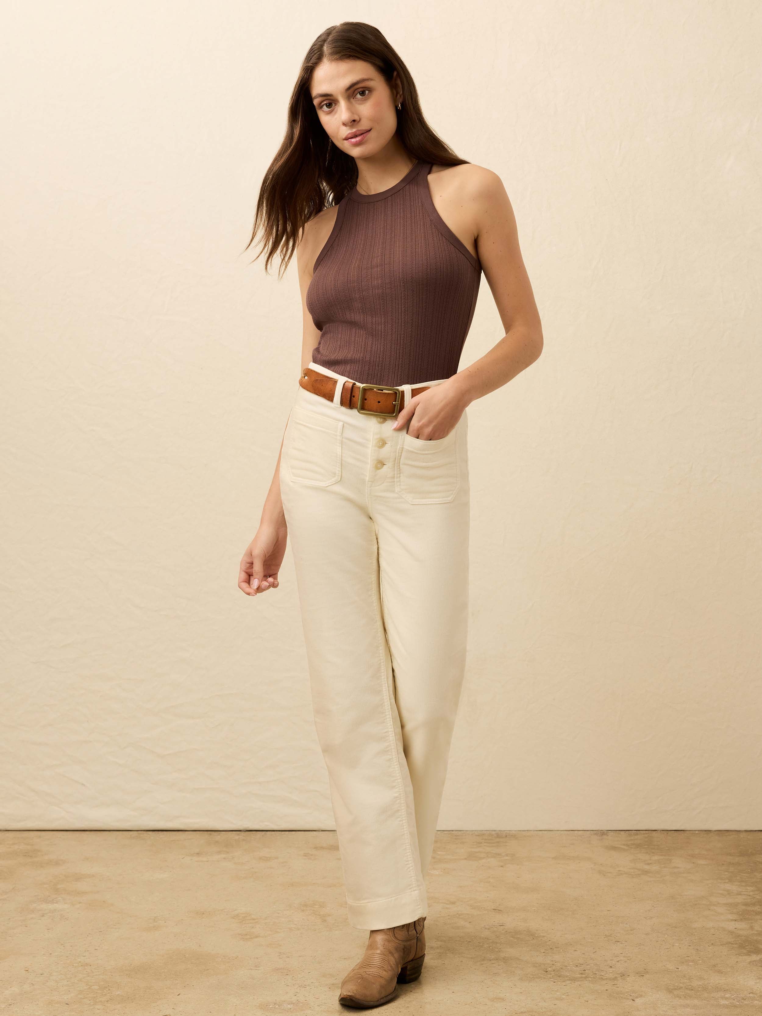 Paradise Pointelle Tank - Chocolate Brown | Faherty Brand