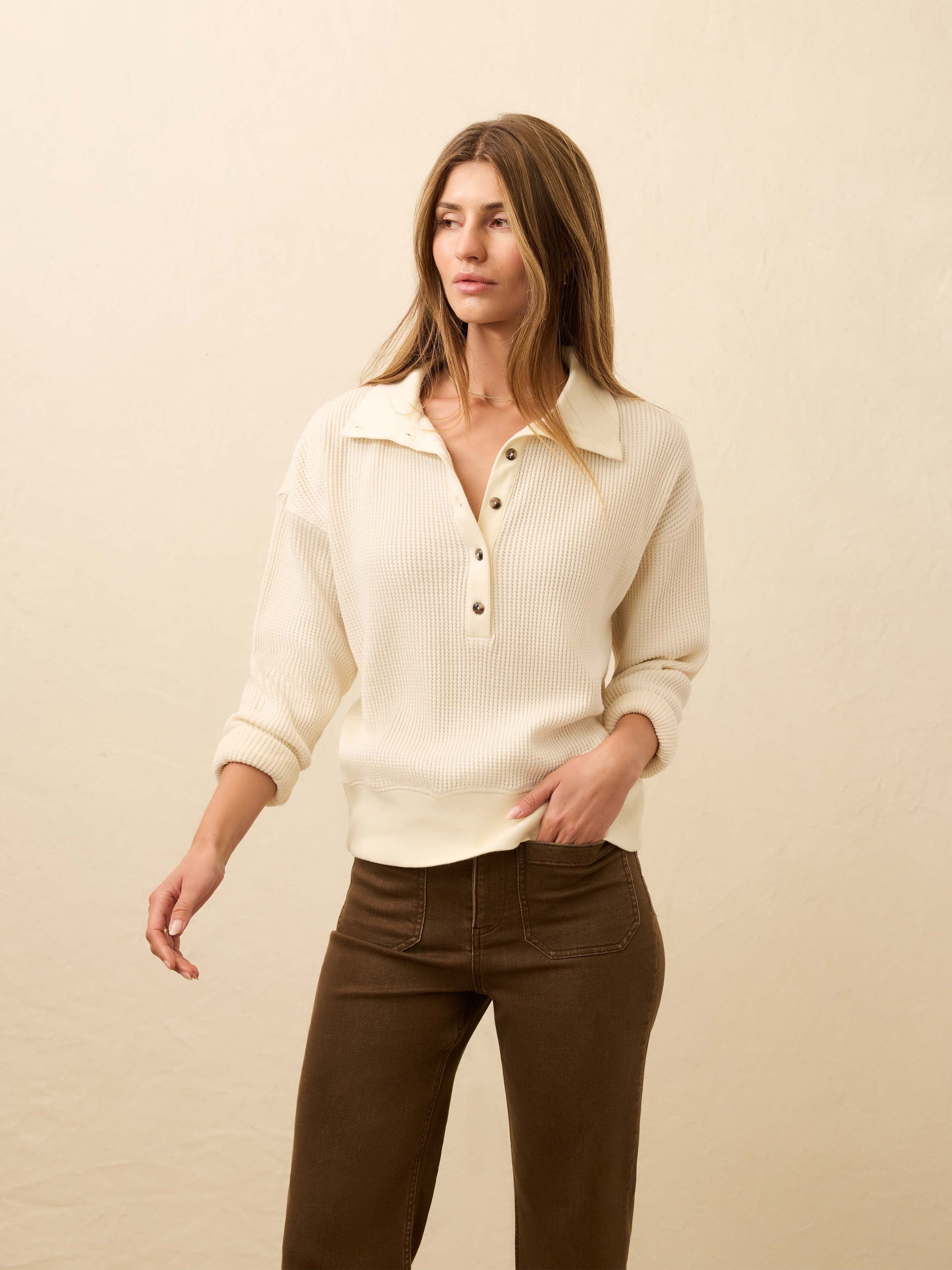 Apres Waffle Henley - Coastal Cream | Faherty Brand