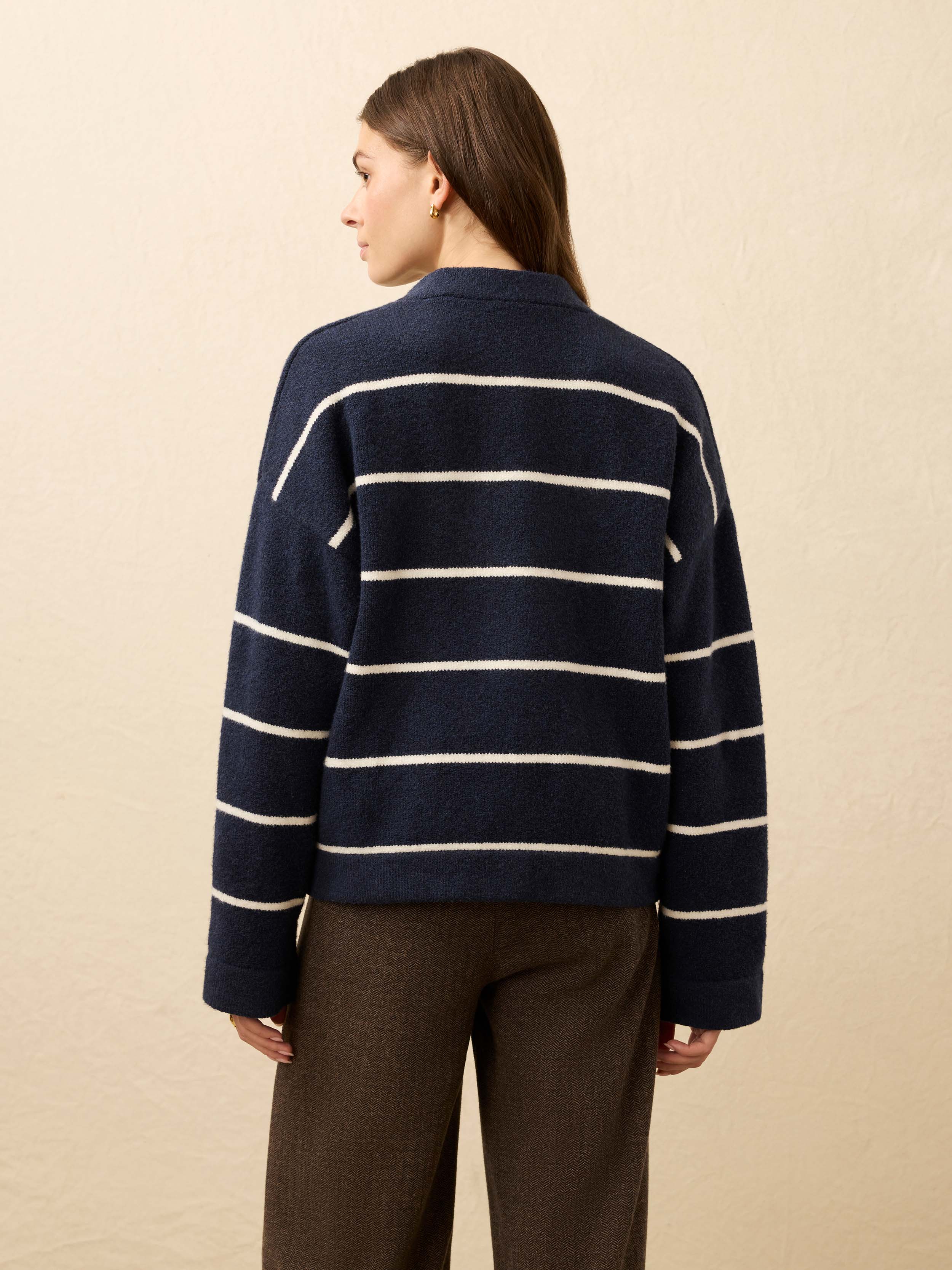 Jackson V Neck Popover - Norman Navy Stripe