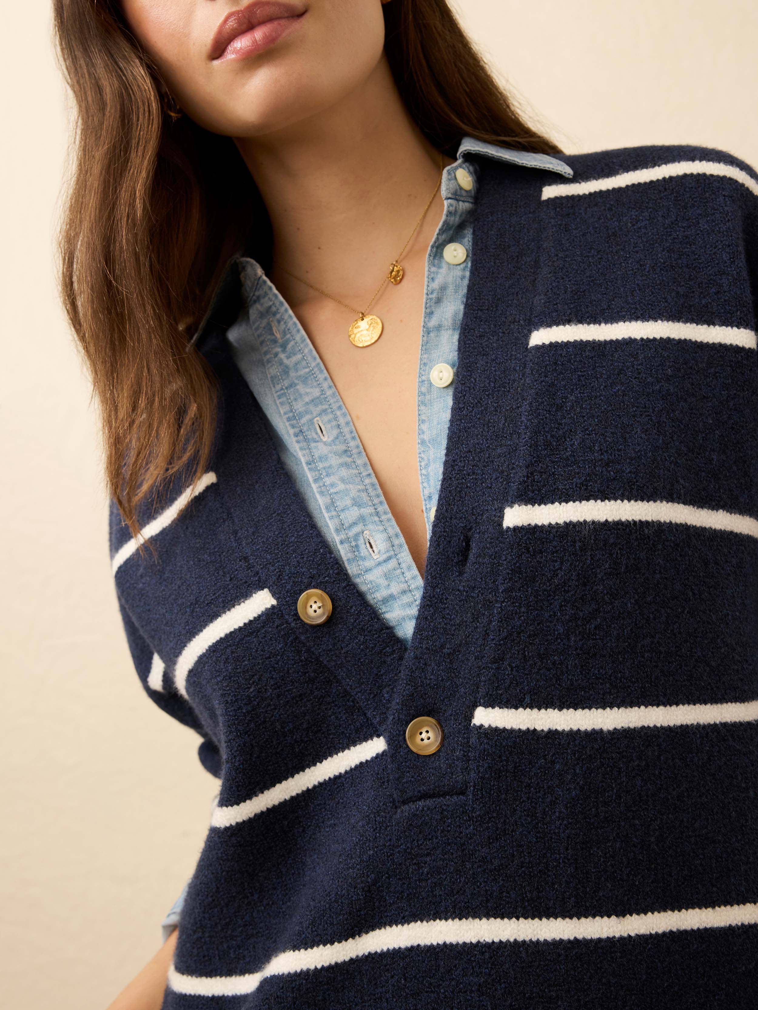 Jackson V Neck Popover - Norman Navy Stripe