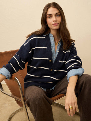 Jackson V Neck Popover - Norman Navy Stripe