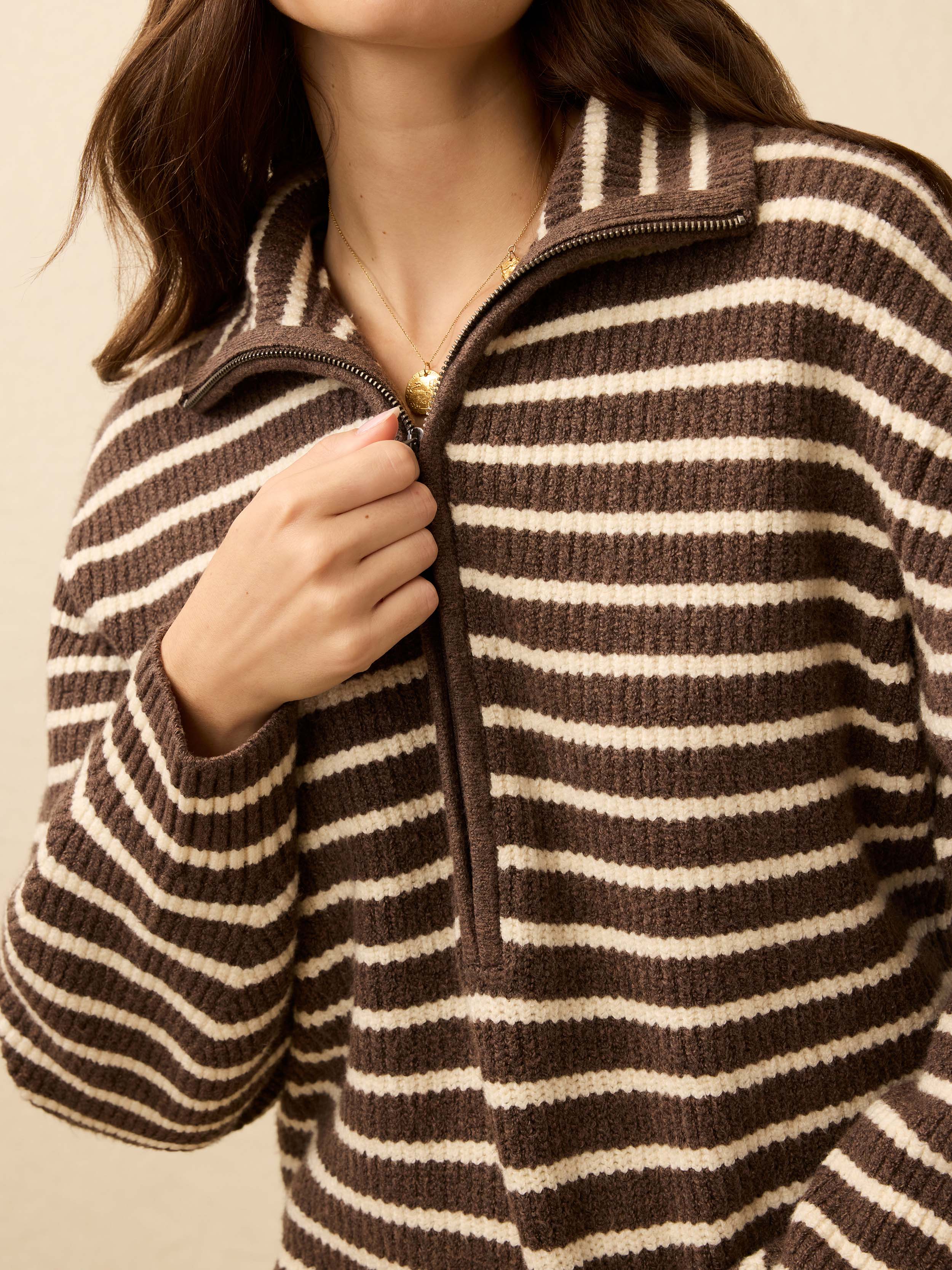 Jackson Quarter Zip - Mocha Stripe