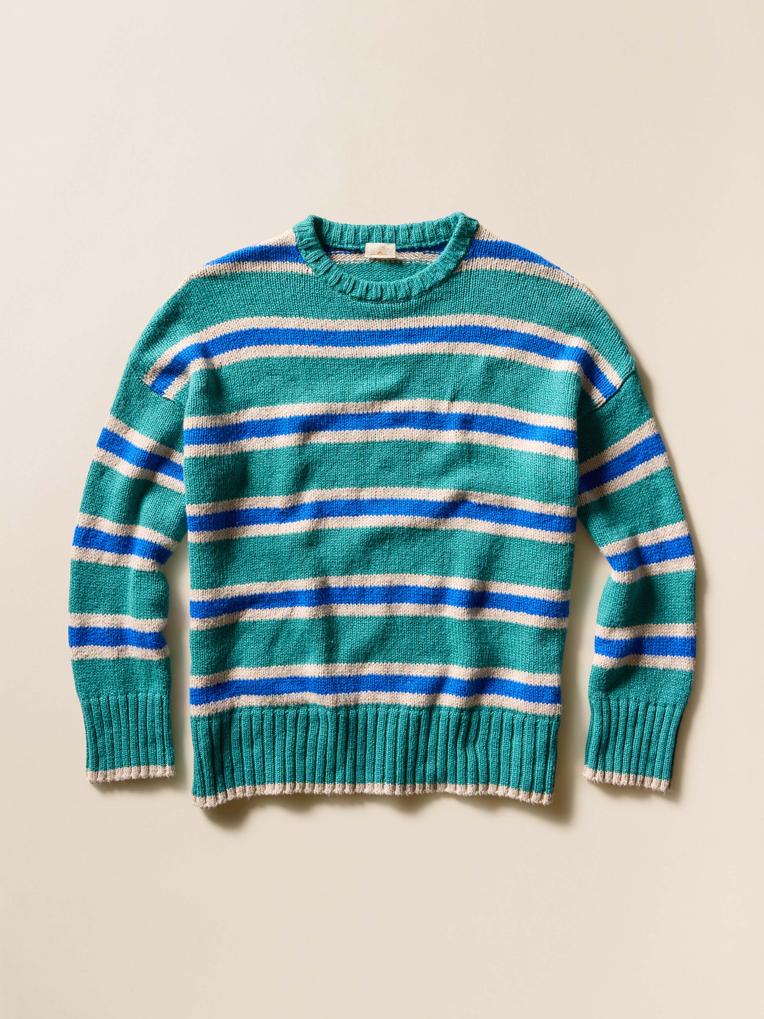 Heirloom Cotton Summit Pullover - Shoreline Green Stripe | Faherty