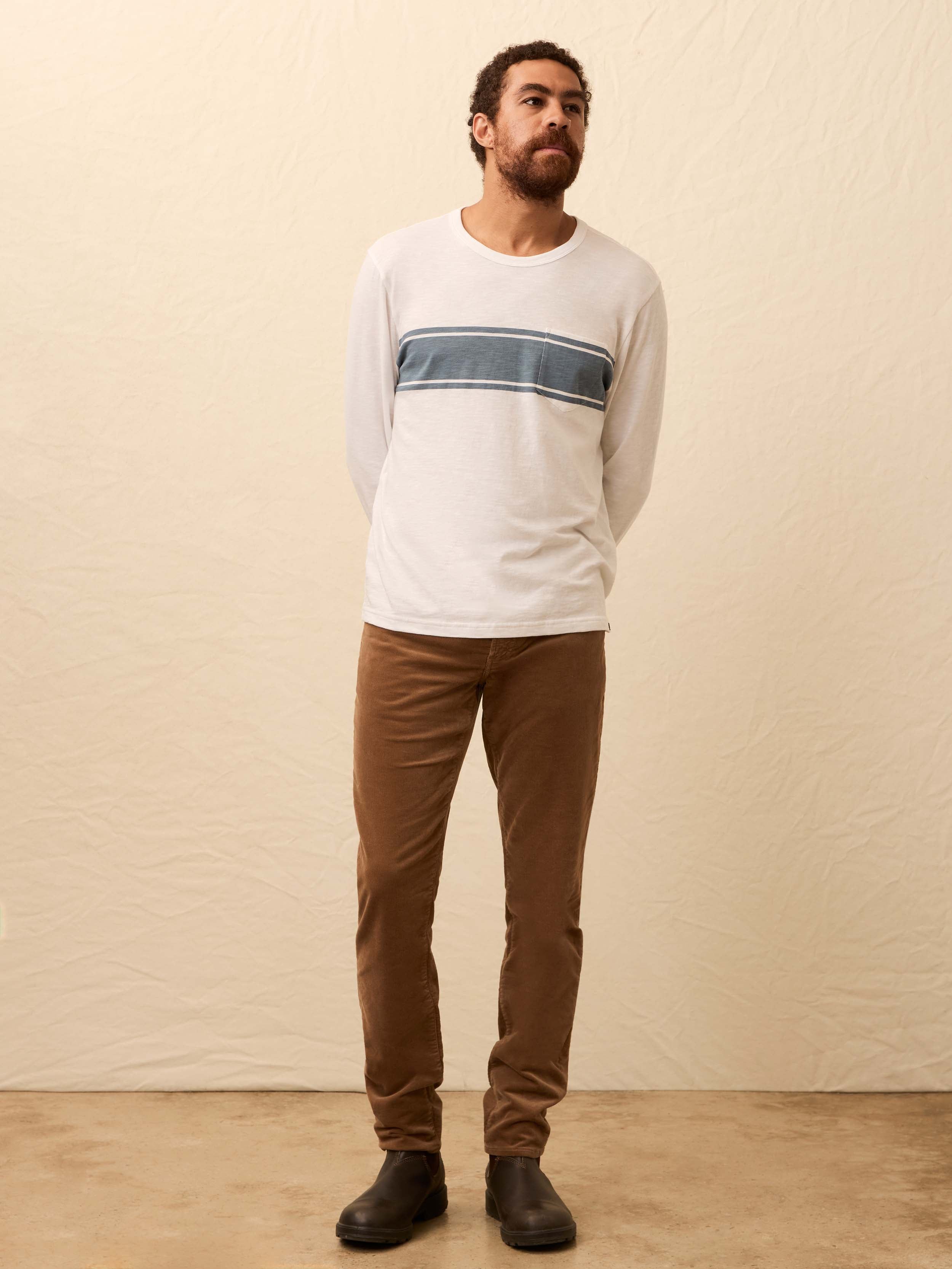 Long-Sleeve Sunwashed Pocket Tee - White Surf Stripe