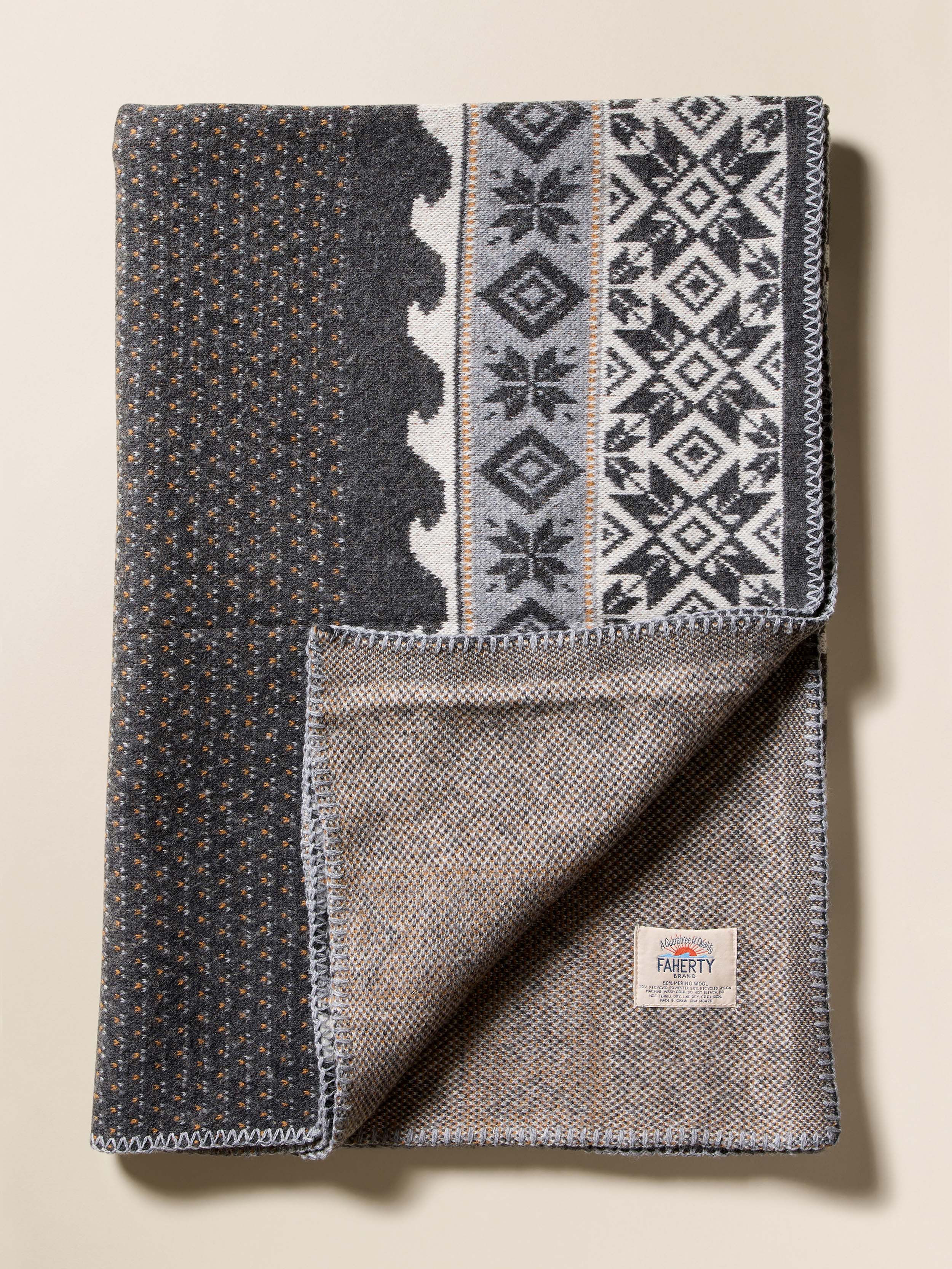 Nordic Fairisle Blanket - Charcoal Winter Beach