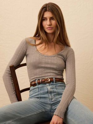 Paradise Pointelle Scoop Neck - Medium Grey Heather