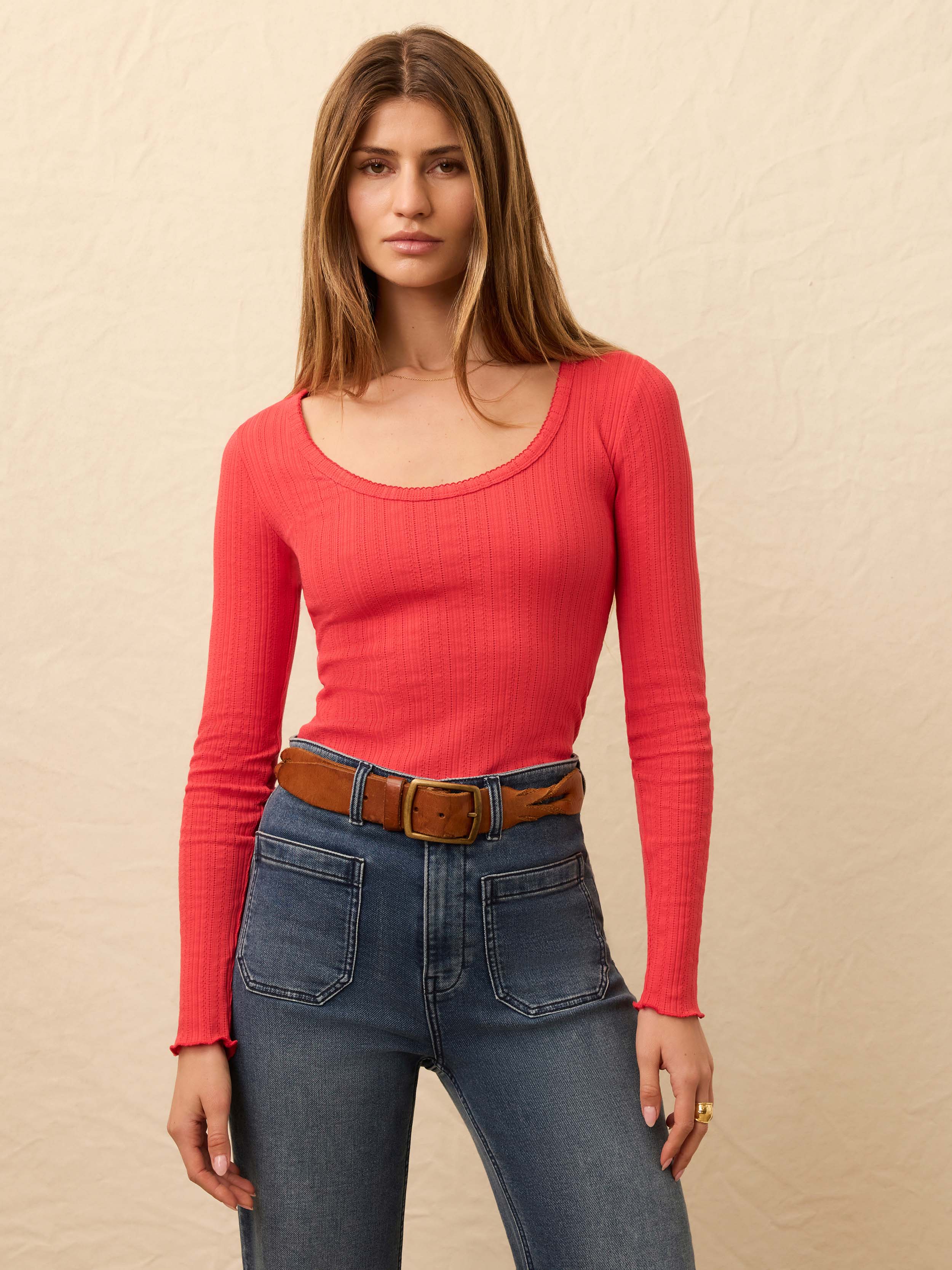 Paradise Pointelle Scoop Neck - Tomato