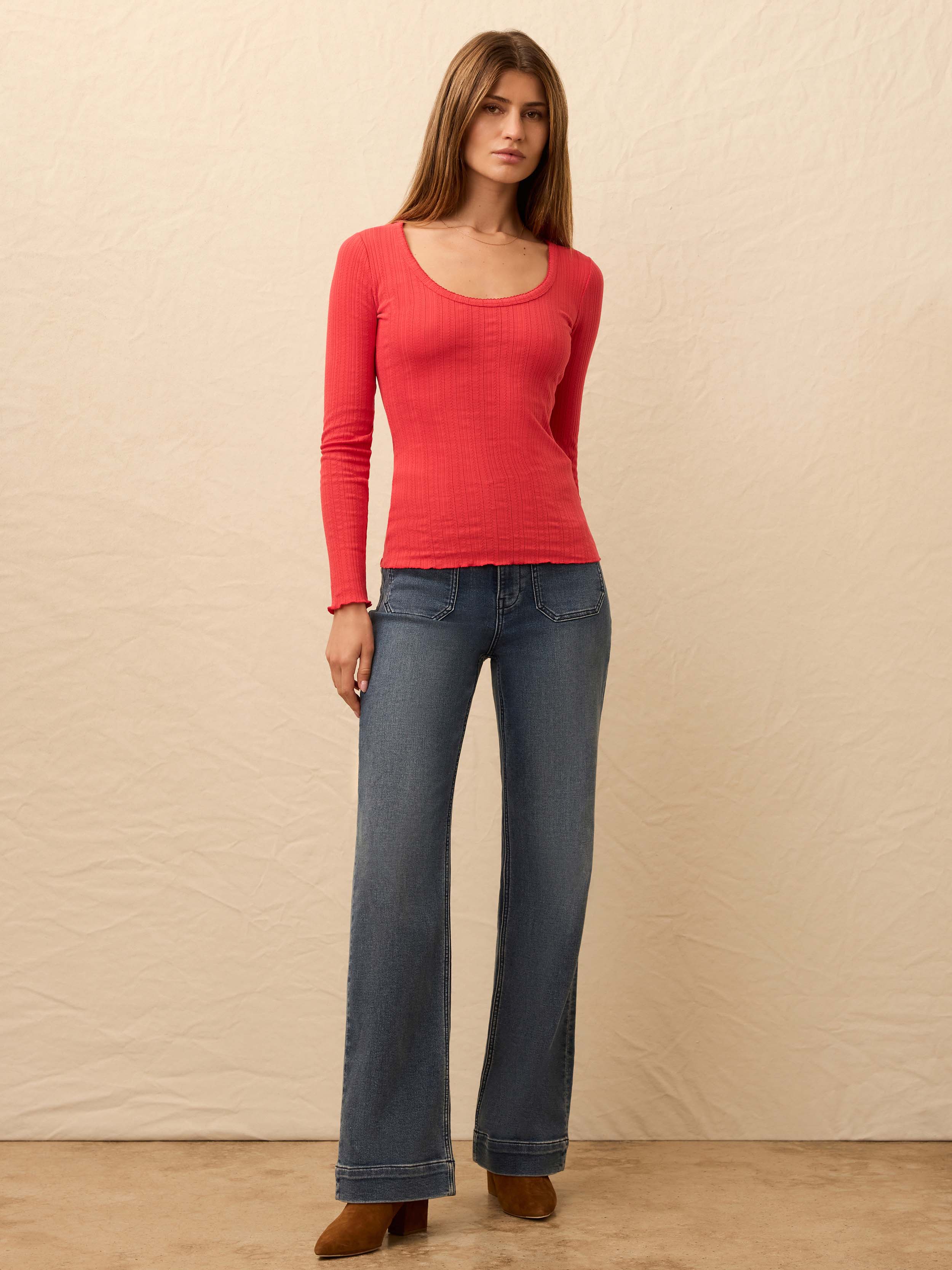 Paradise Pointelle Scoop Neck - Tomato | Faherty Brand