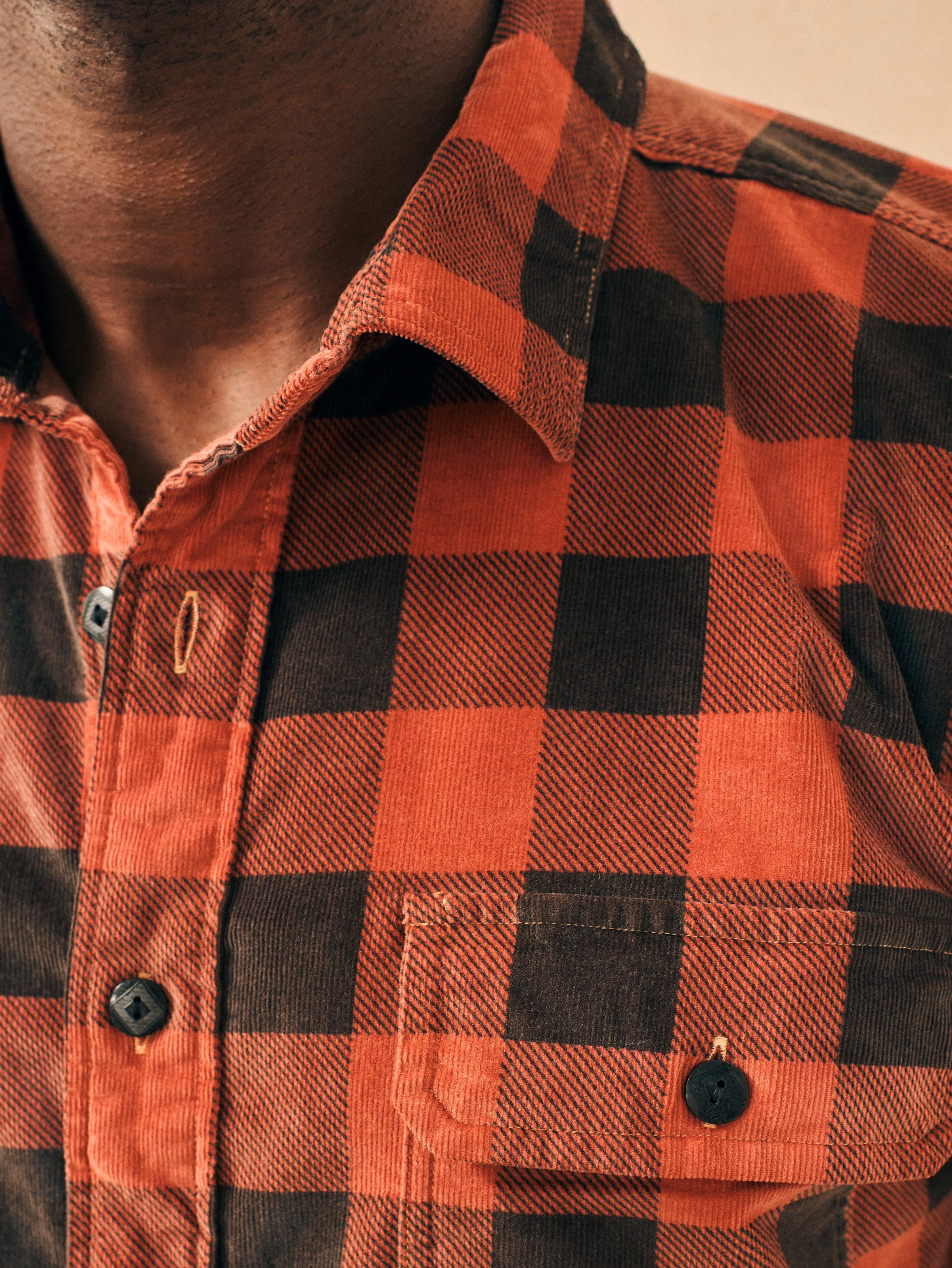 Stretch Corduroy Work Shirt - Cherry Charcoal Buffalo