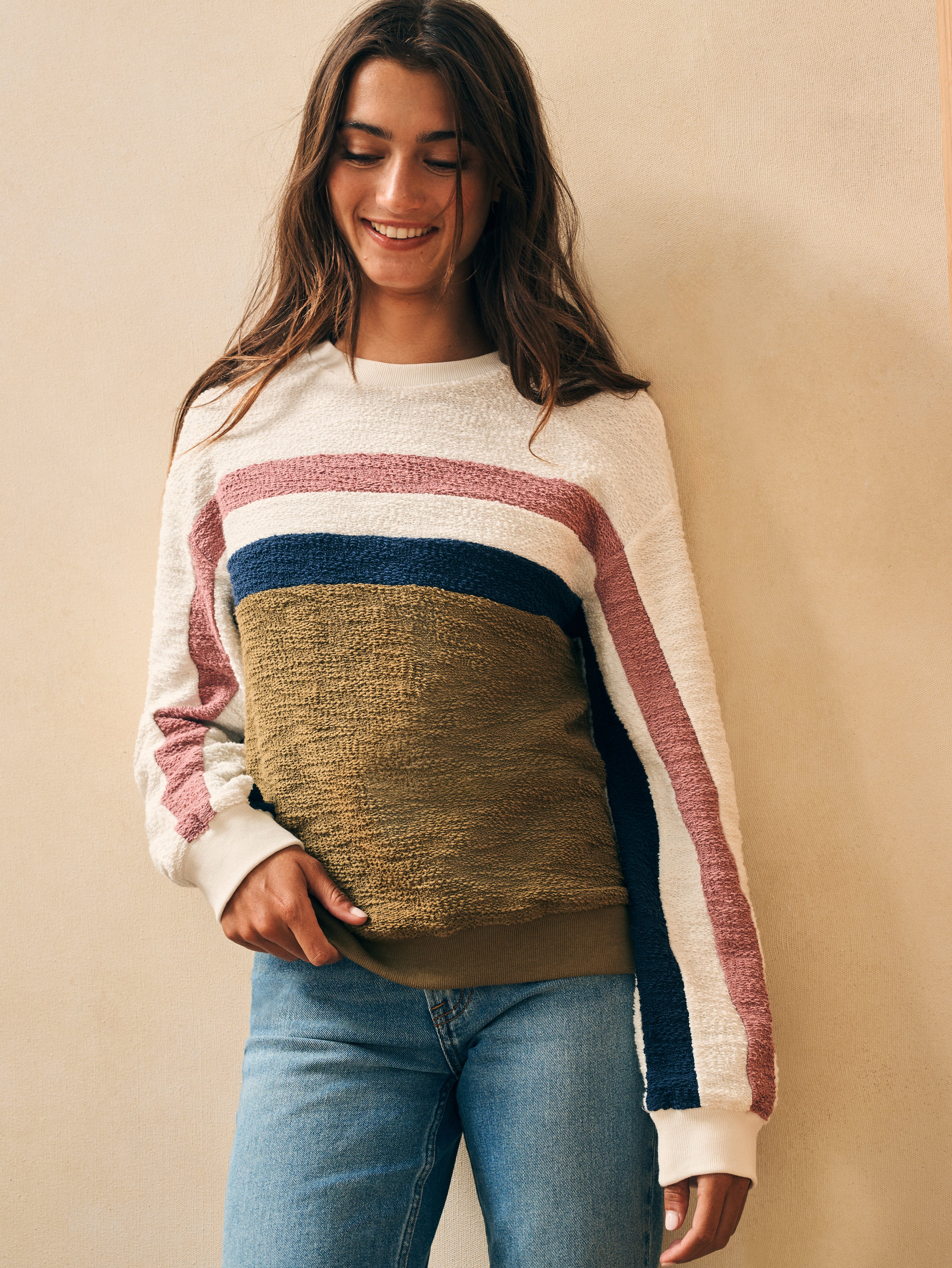 Vista Stripe Pullover - Military Olive Cream