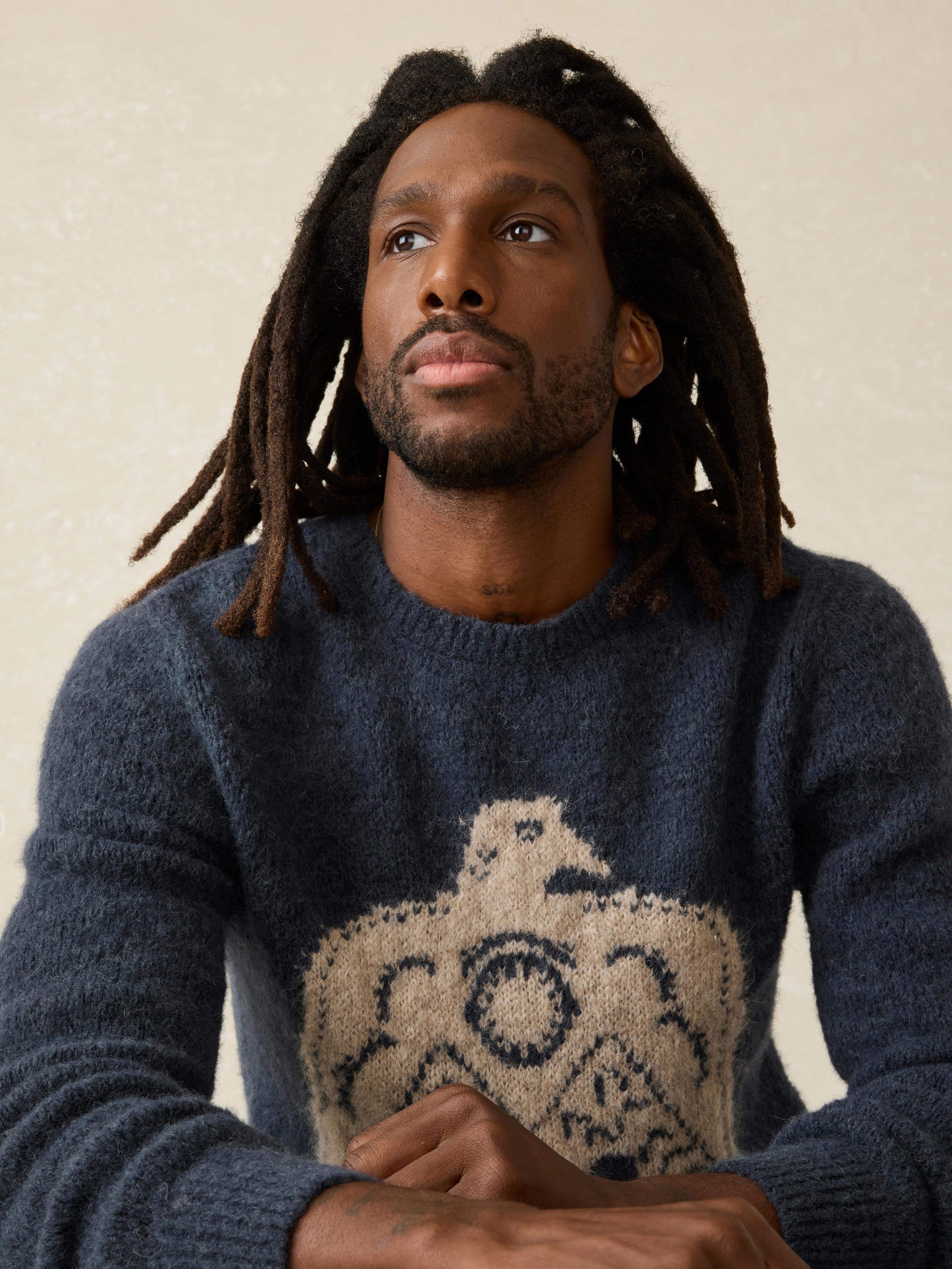 Thunder Voice Eagle Crewneck Sweater - Navy