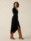 Stretch Silk Velvet Riley Midi Dress - Black