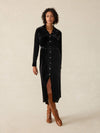 Stretch Silk Velvet Riley Midi Dress - Black