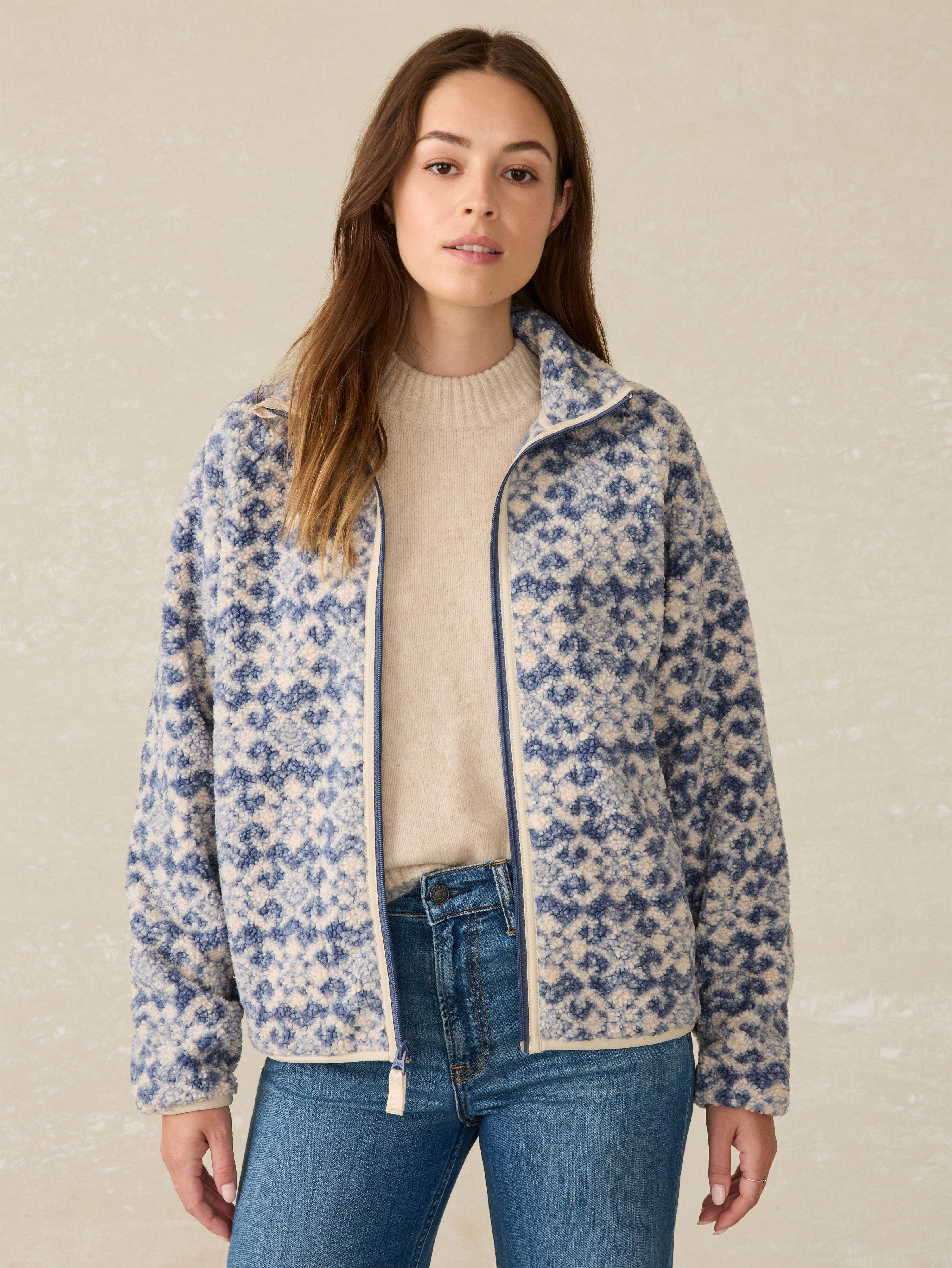 Fireside Fleece Jacket Vintage Snowflake Geo