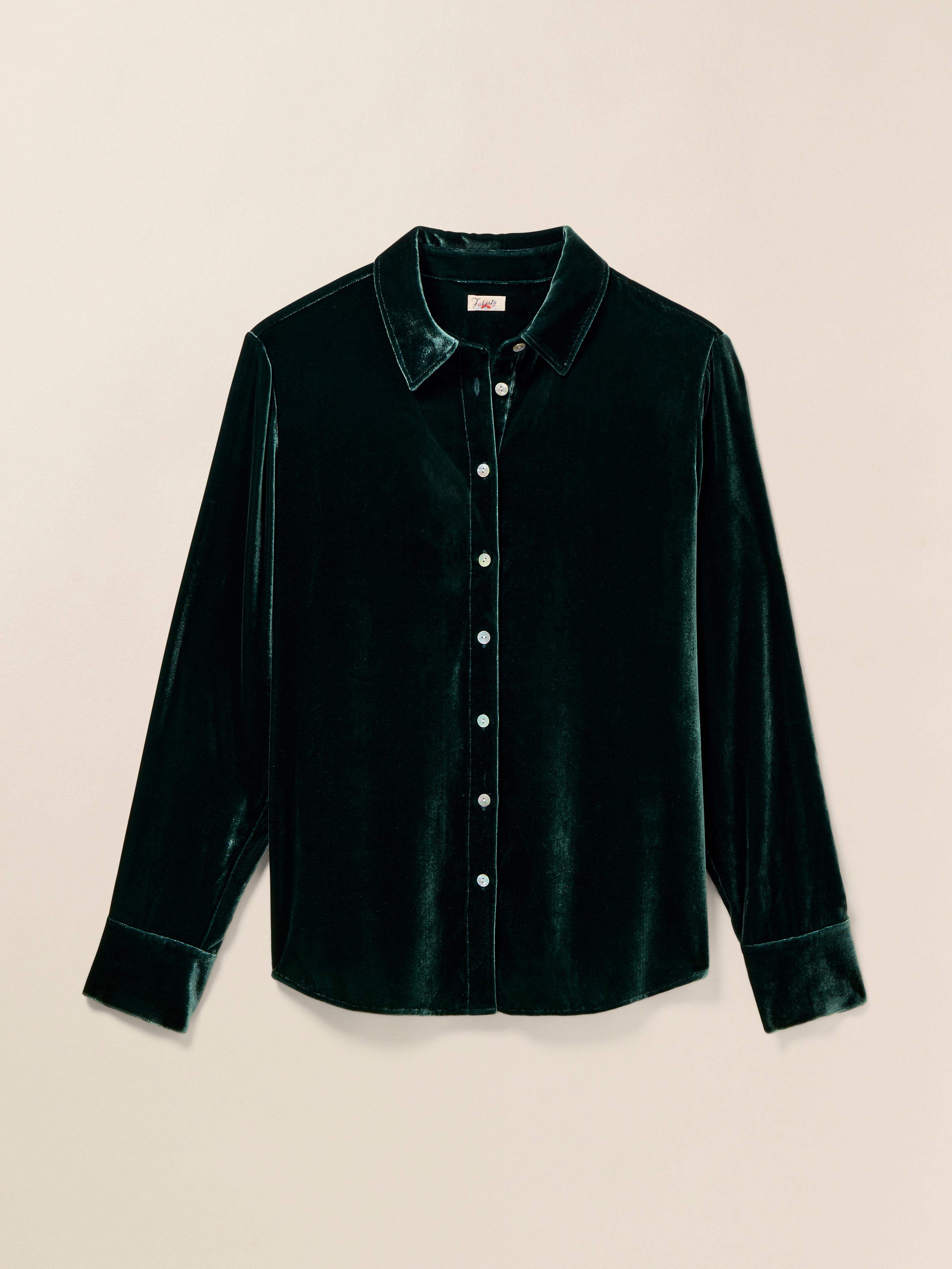 Stretch Silk Velvet Genevieve Shirt - Sea Moss