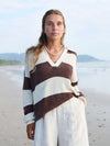 Miramar Linen Polo Sweater - Cocoa Rugby Stripe