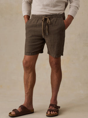 Essential Linen Short (6.5") - Island Brown Stripe