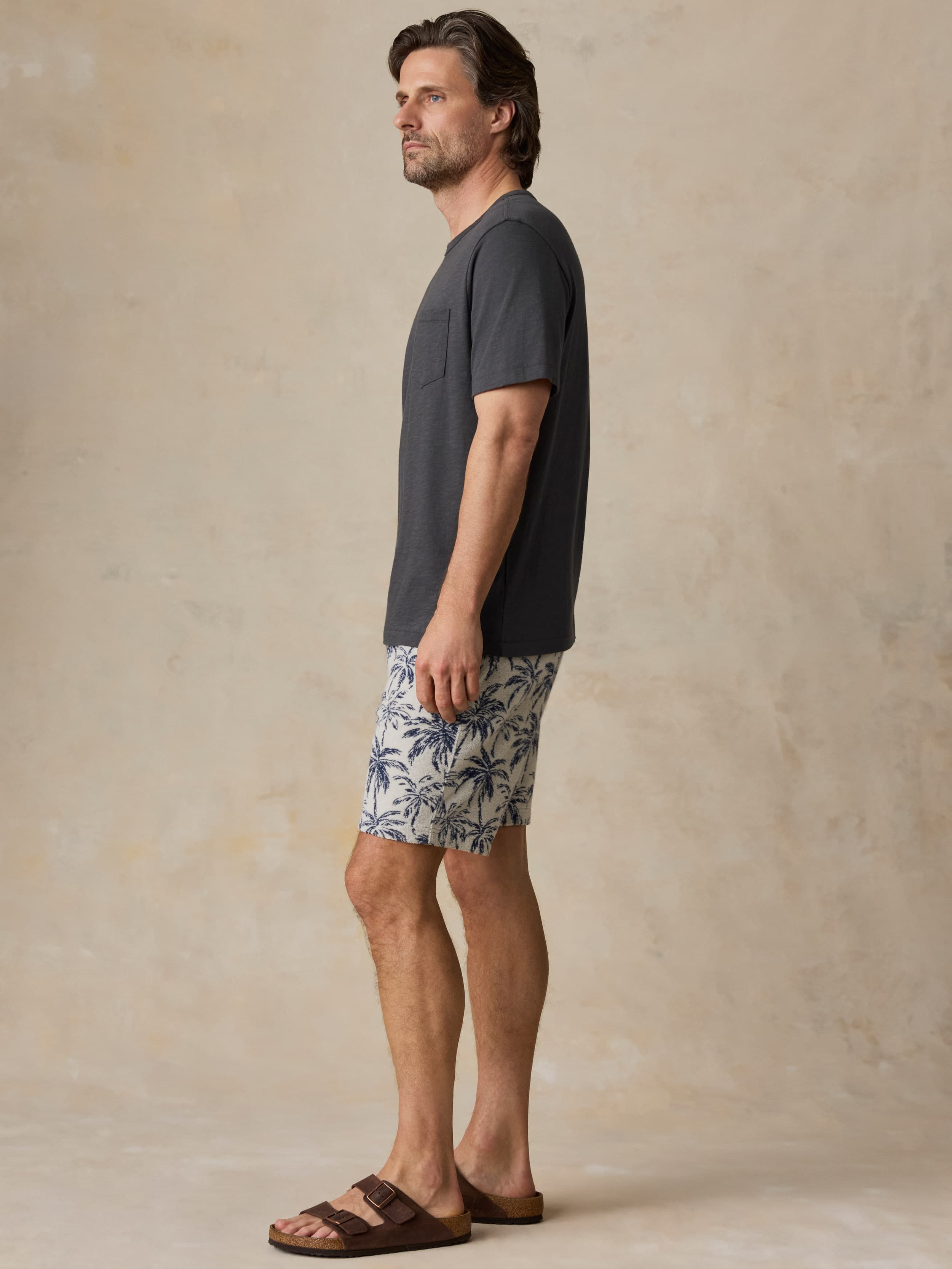 Cabana Towel Terry Sweatshort - Ivory Tropic Trees | Faherty Brand