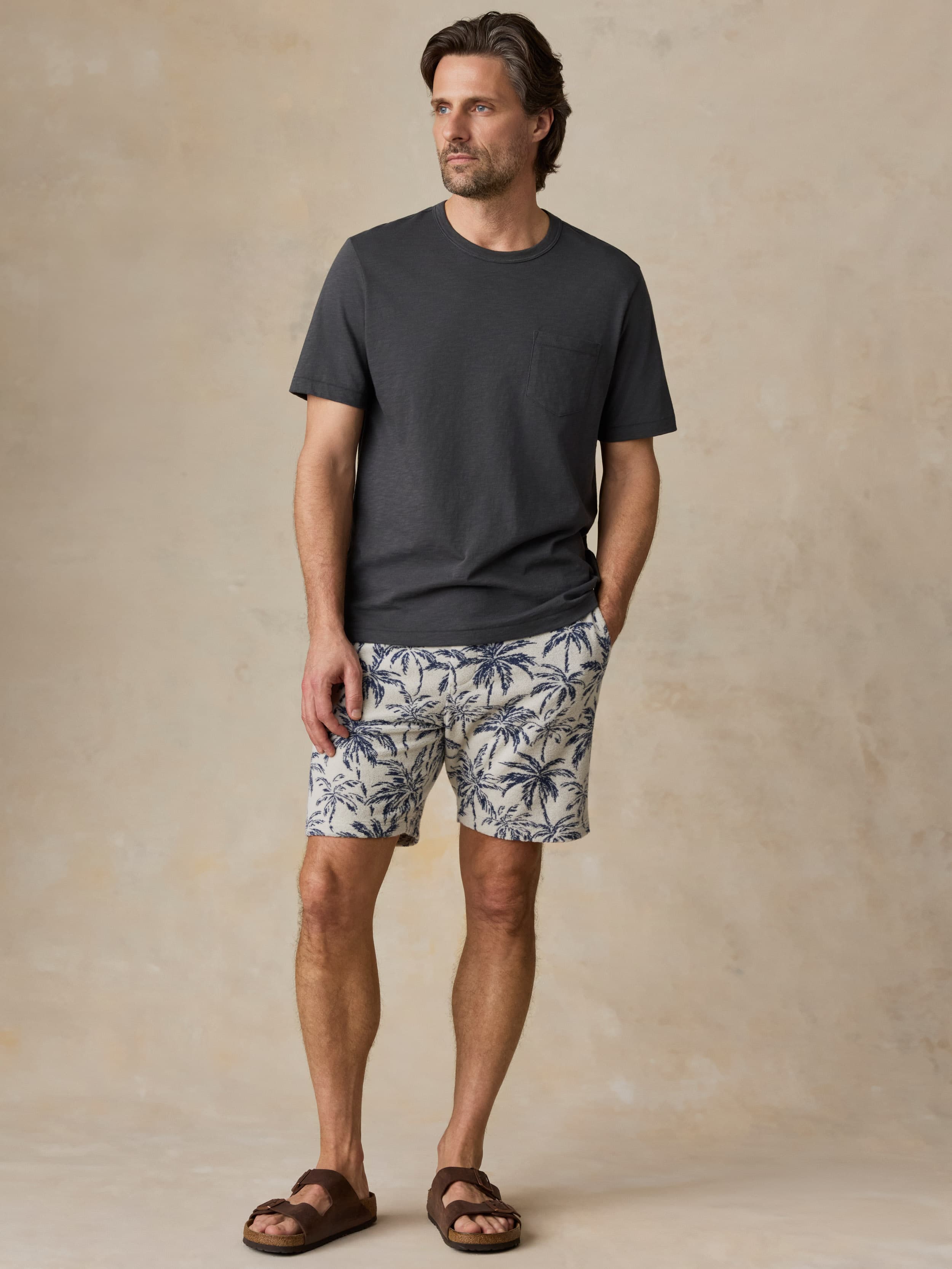 Cabana Towel Terry Sweatshort - Ivory Tropic Trees | Faherty Brand