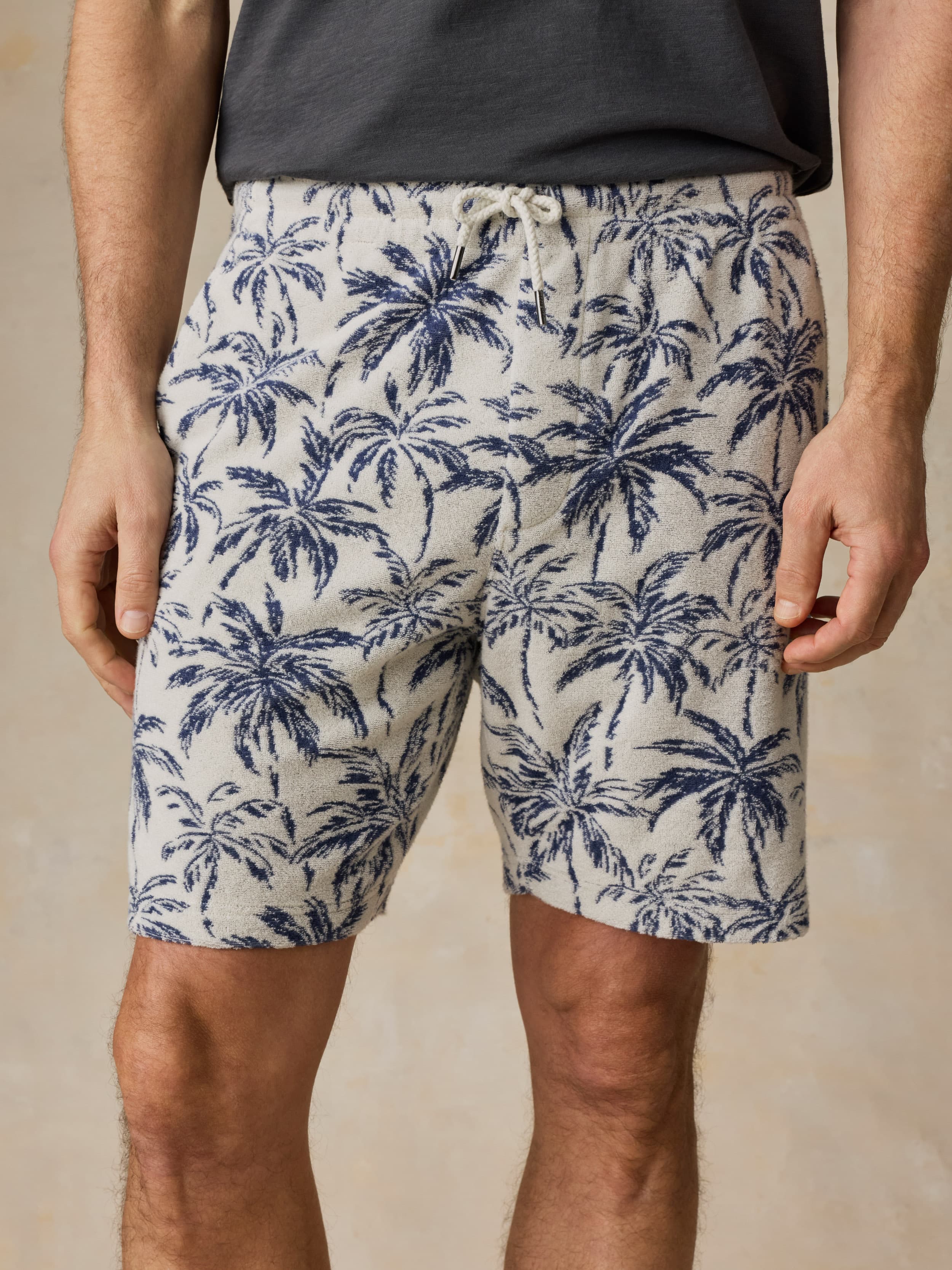 Cabana Towel Terry Sweatshort - Ivory Tropic Trees | Faherty Brand