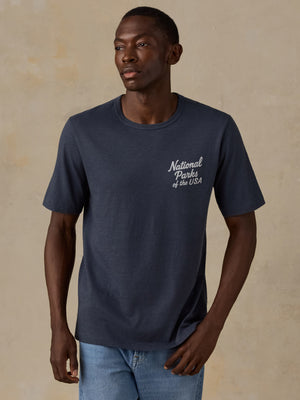 Faherty x Parks Project National Parks Short-Sleeve Sunwashed Regenerative Tee - Dune Navy