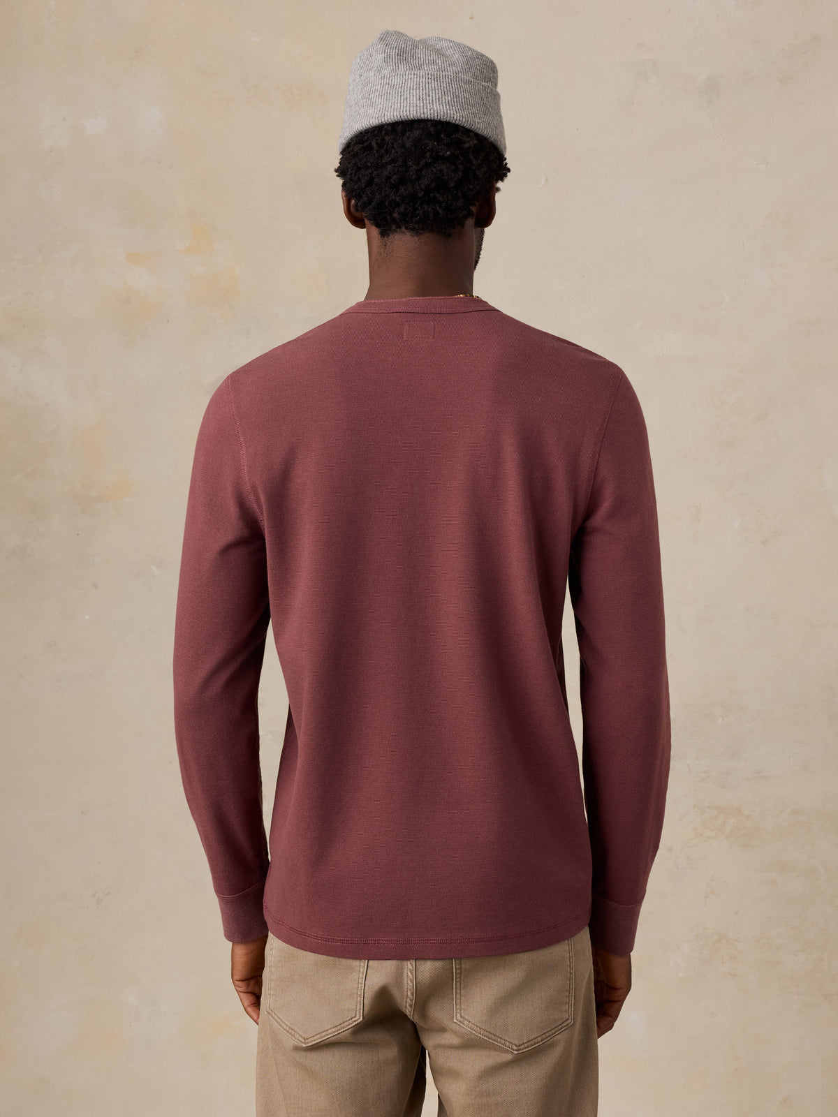Long-Sleeve Waffle Henley - Autumn Mahogany, image 4 of 6