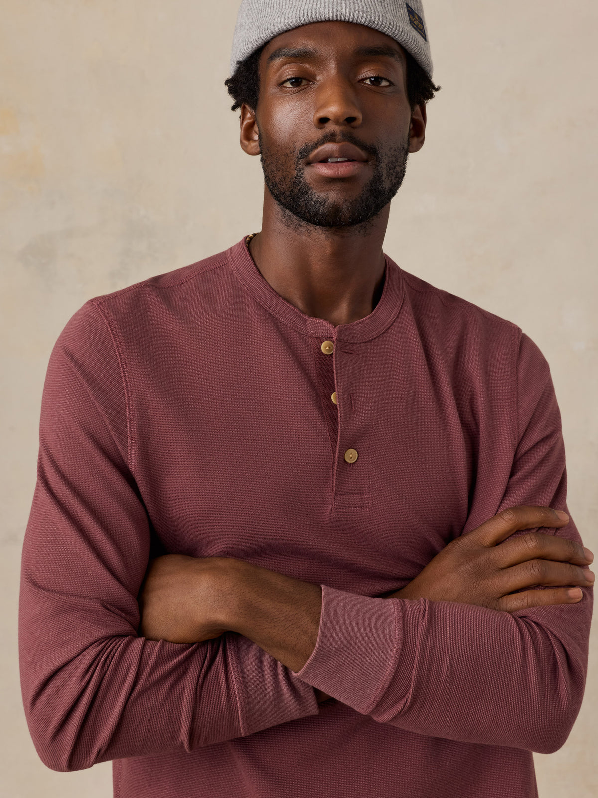 Long-Sleeve Waffle Henley - Autumn Mahogany, image 3 of 6