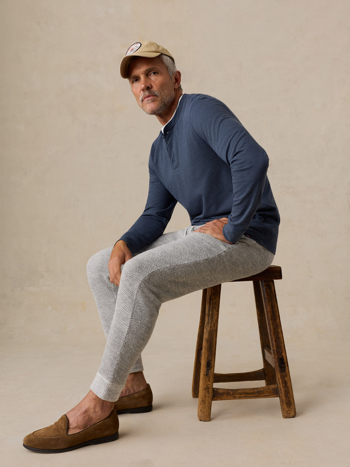 Long-Sleeve Waffle Henley - Blue Nights, image 4 of 5